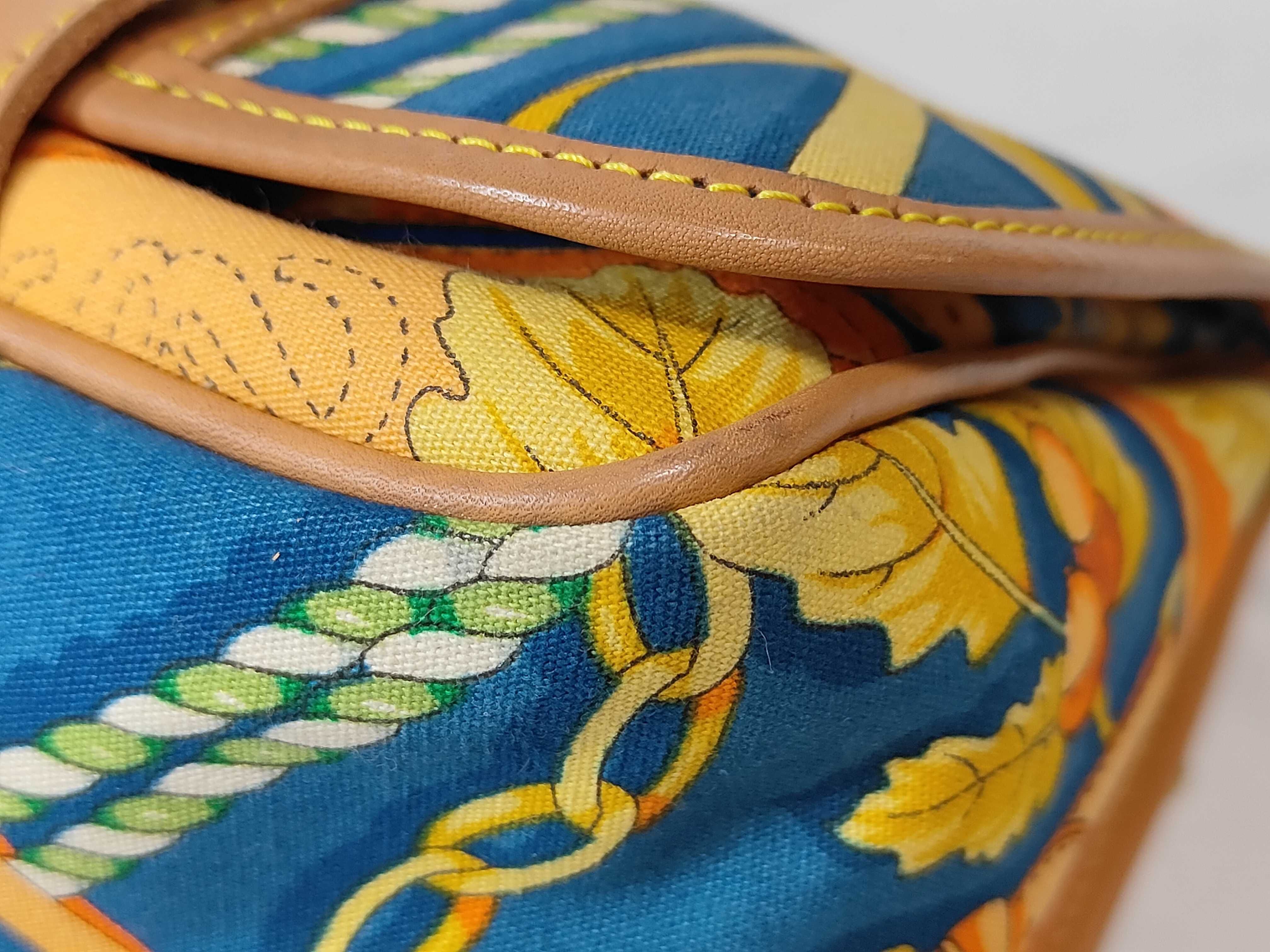 Canvas Leather Acorn and Nut Pattern Blue 2-Way Bag Handbag — view 6