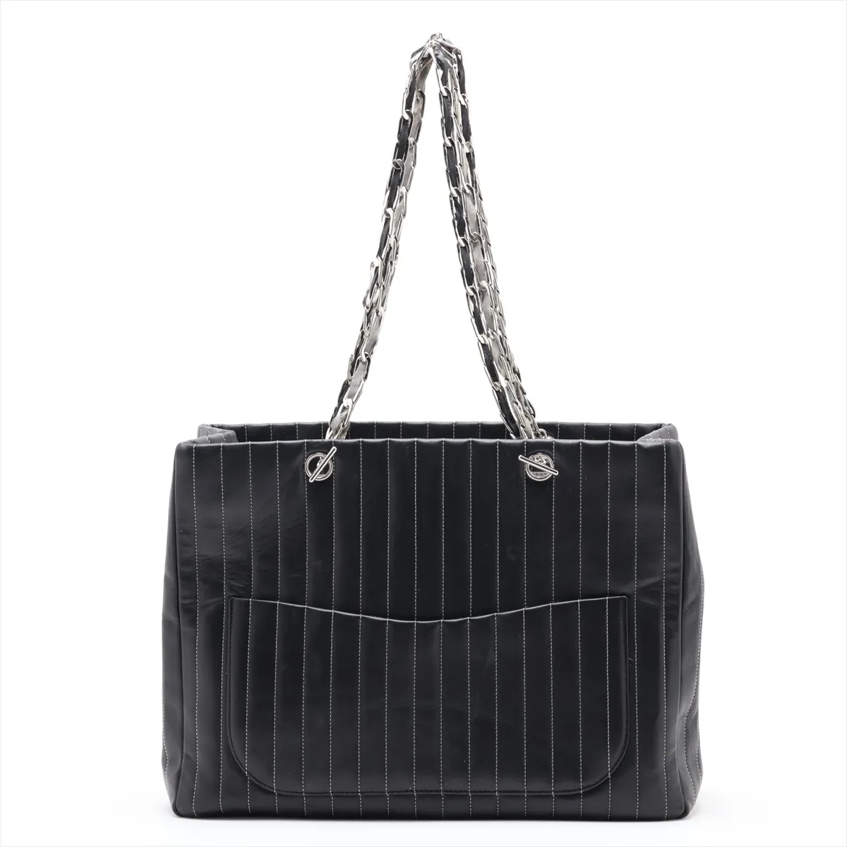 New Mademoiselle Lambskin Chain Tote Bag, Black with Silver Hardware, 10273346 (Serial Number in the 10s)