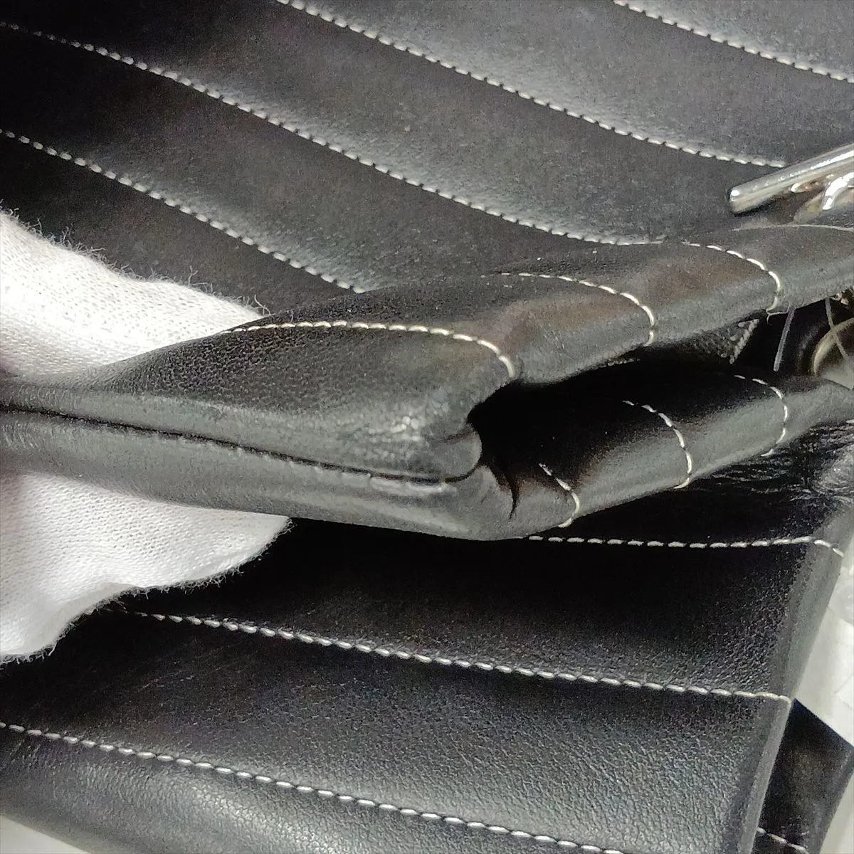 New Mademoiselle Lambskin Chain Tote Bag, Black with Silver Hardware, 10273346 (Serial Number in the 10s) — view 14
