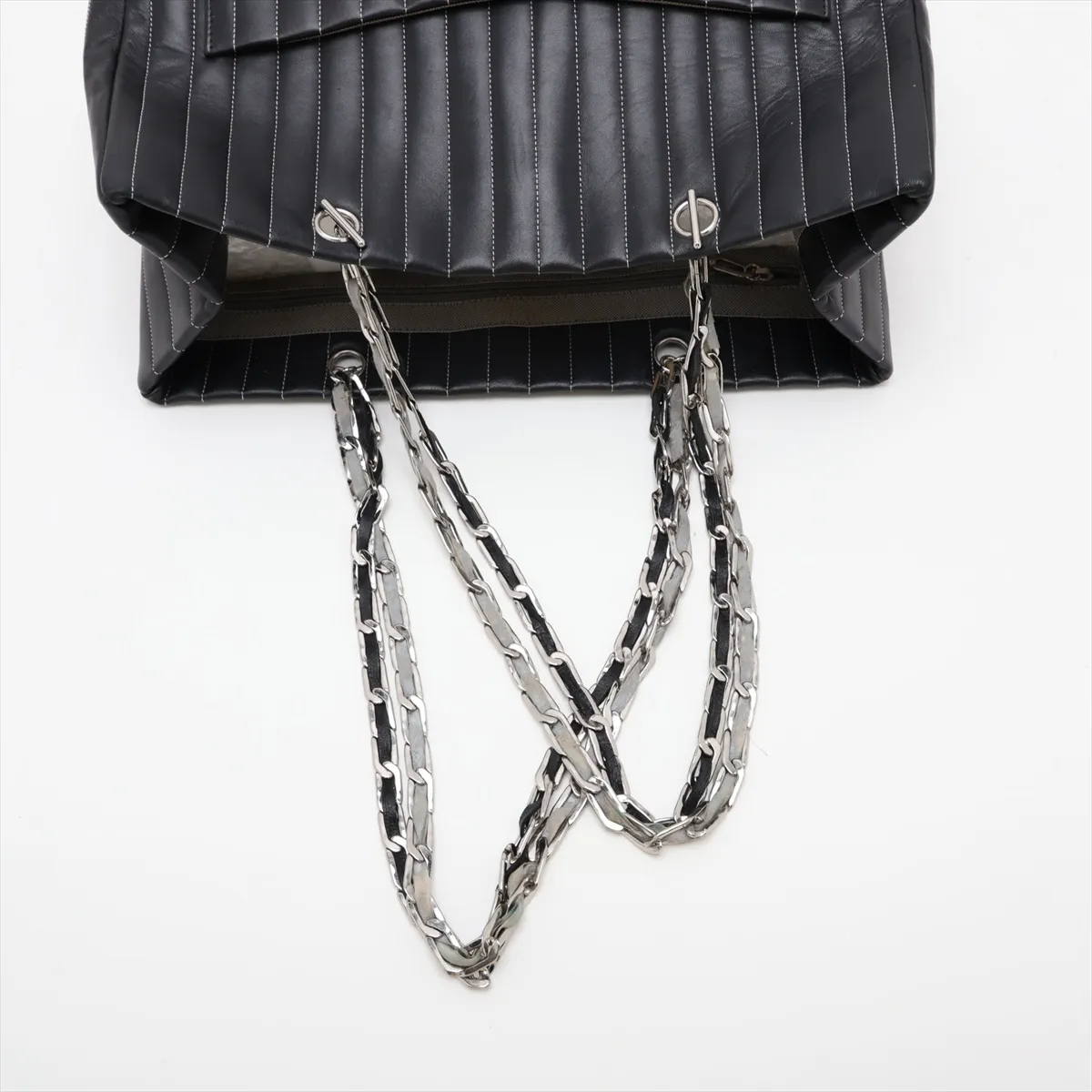 New Mademoiselle Lambskin Chain Tote Bag, Black with Silver Hardware, 10273346 (Serial Number in the 10s) — view 5