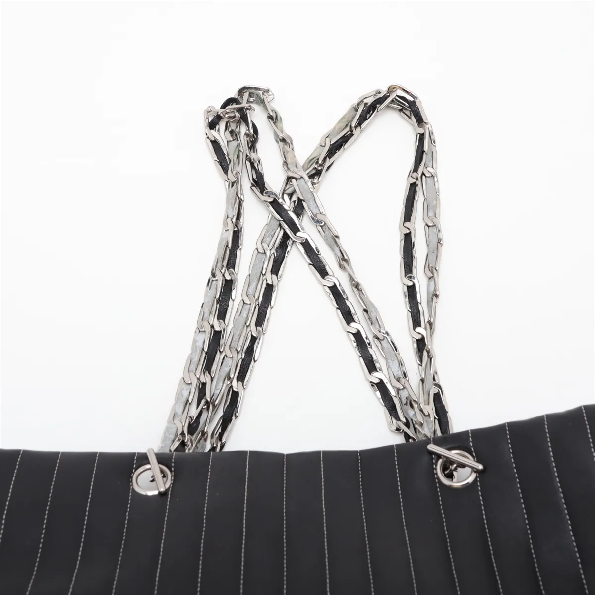 New Mademoiselle Lambskin Chain Tote Bag, Black with Silver Hardware, 10273346 (Serial Number in the 10s) — view 6