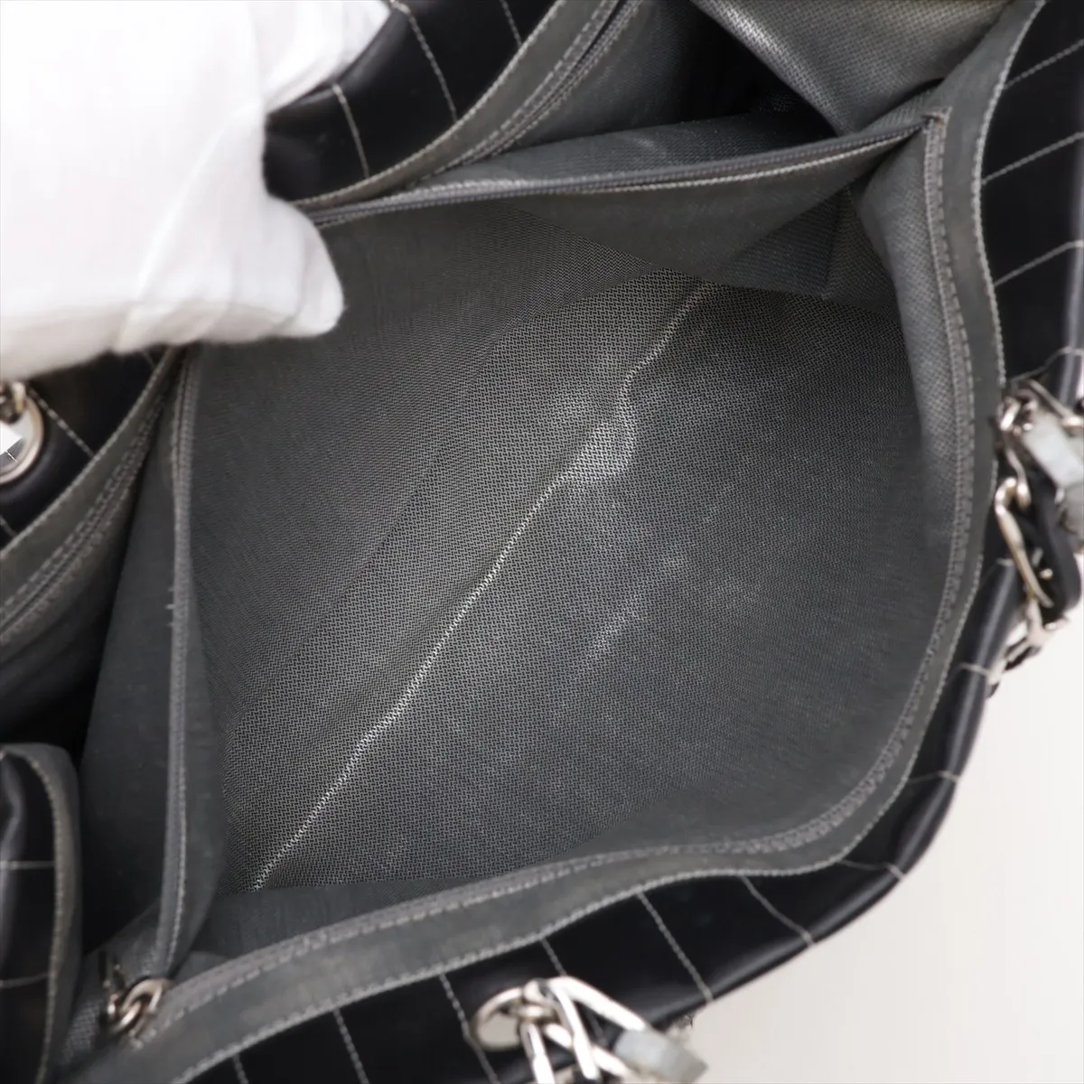 New Mademoiselle Lambskin Chain Tote Bag, Black with Silver Hardware, 10273346 (Serial Number in the 10s) — view 9