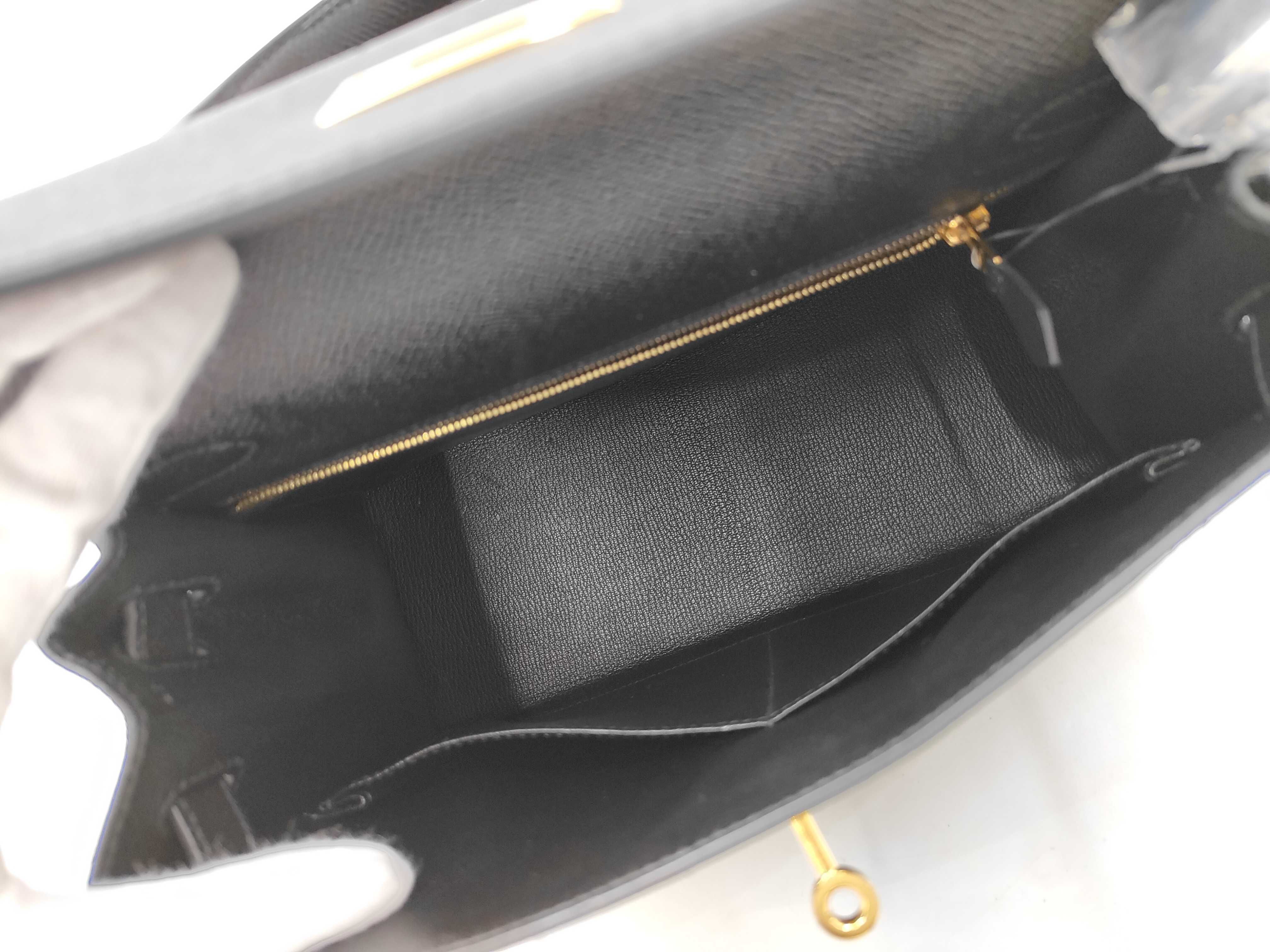 Kelly 28, external stitching, X stamp, Epsom leather, black, gold color, handbag — view 8