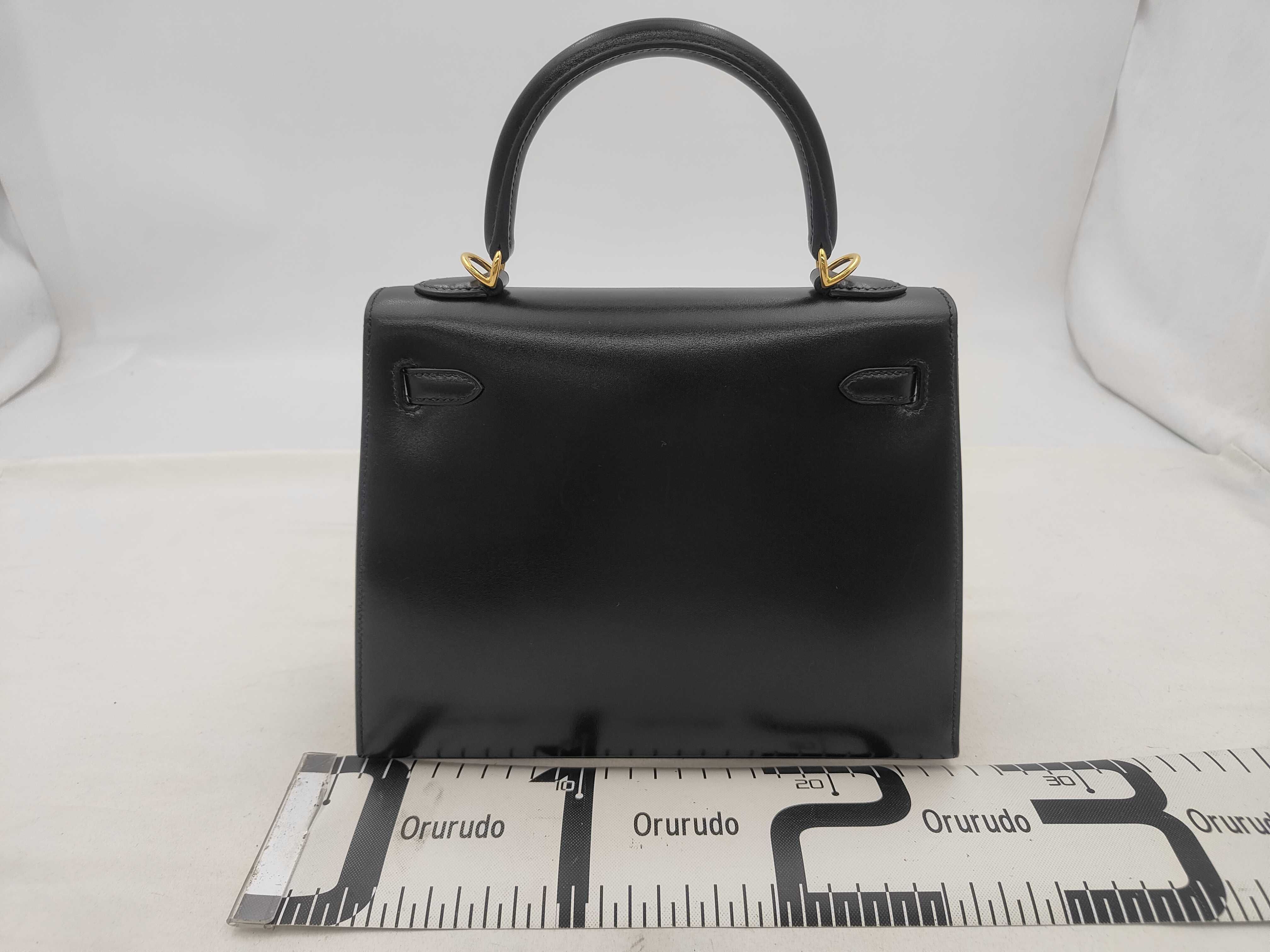 Kelly 25 Black Gold Hardware Box Calf Leather Y Stamp Handbag — view 2