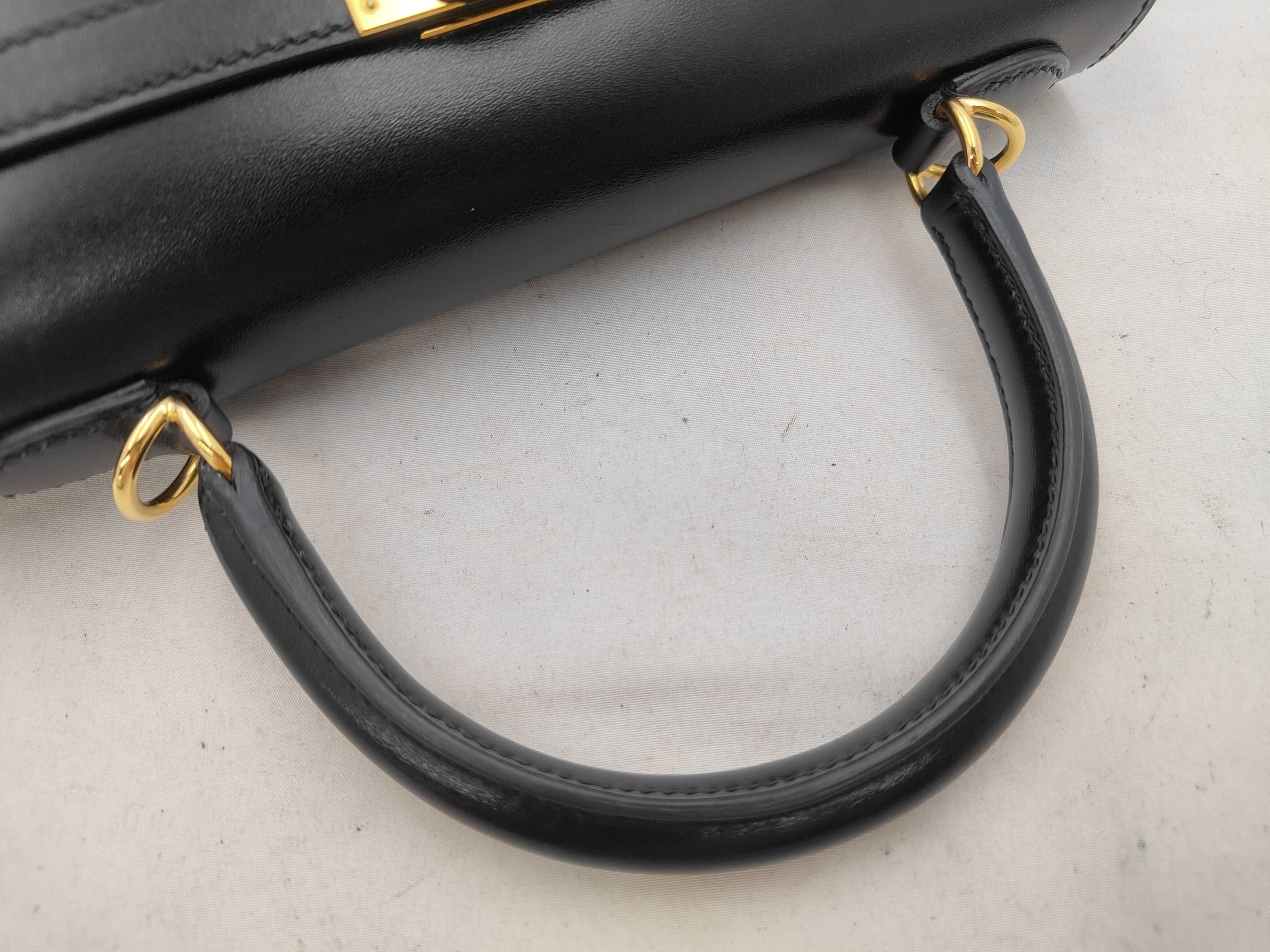 Kelly 25 Black Gold Hardware Box Calf Leather Y Stamp Handbag — view 3