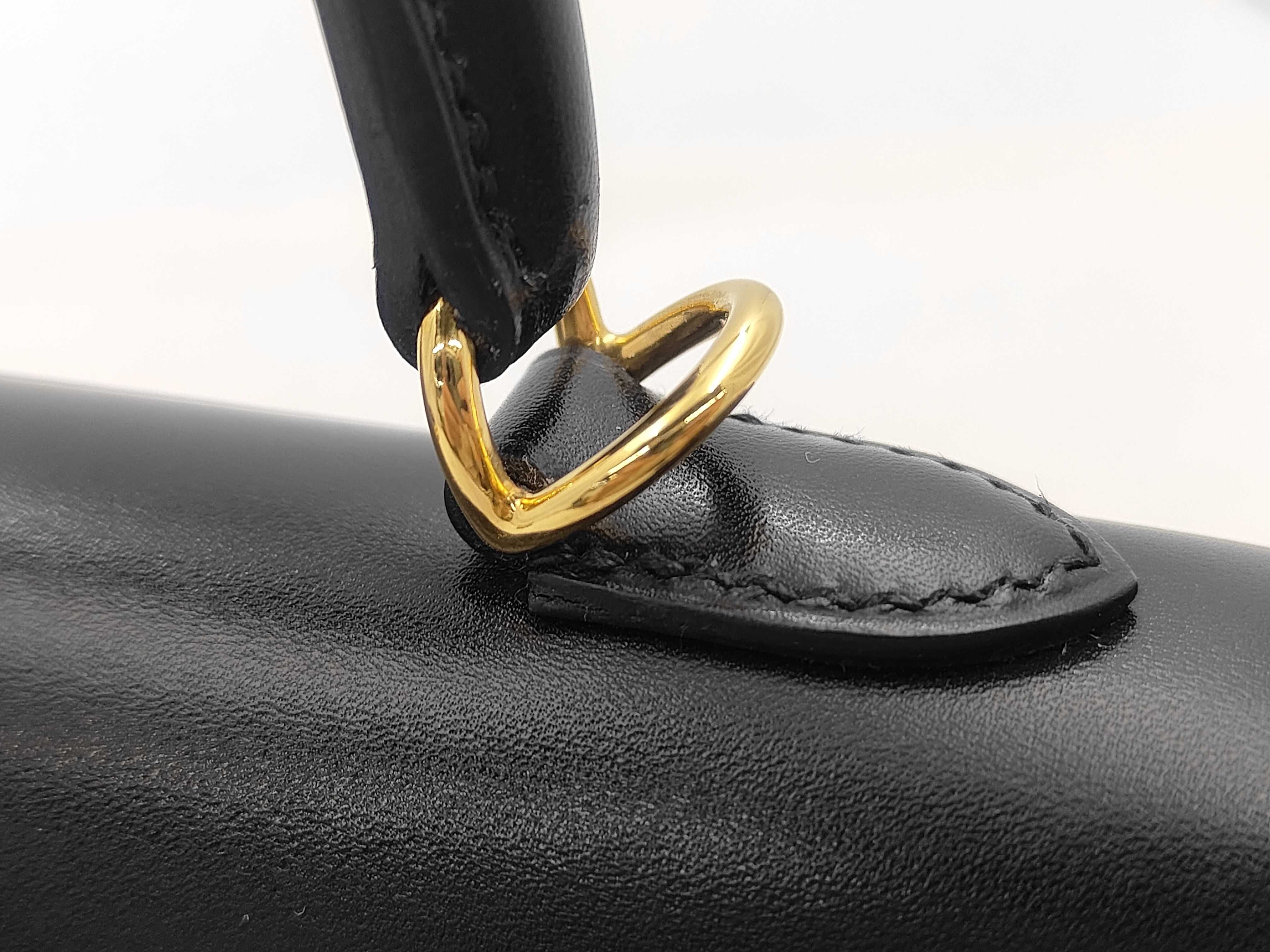 Kelly 25 Black Gold Hardware Box Calf Leather Y Stamp Handbag — view 5