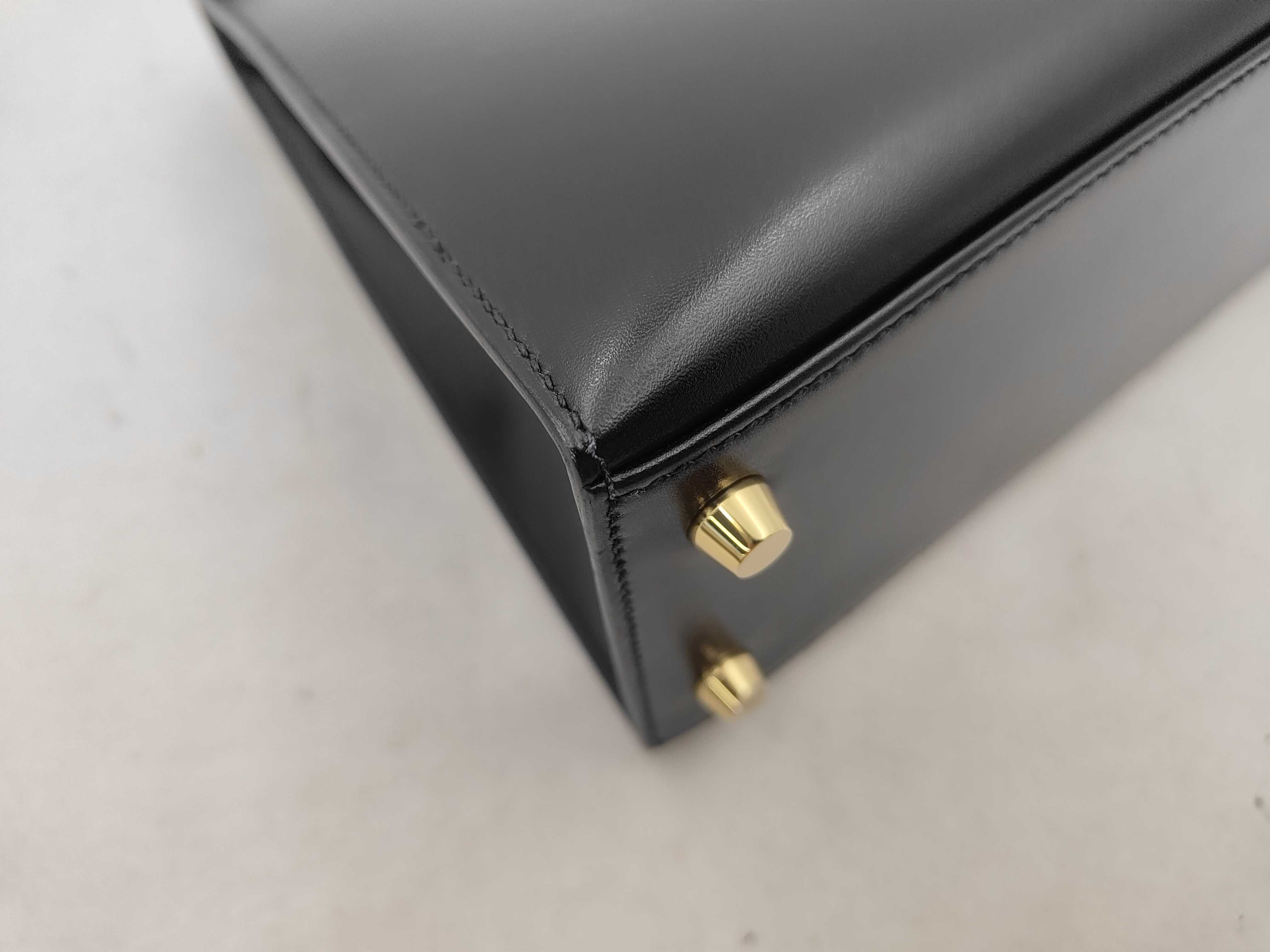 Kelly 25 Black Gold Hardware Box Calf Leather Y Stamp Handbag — view 6