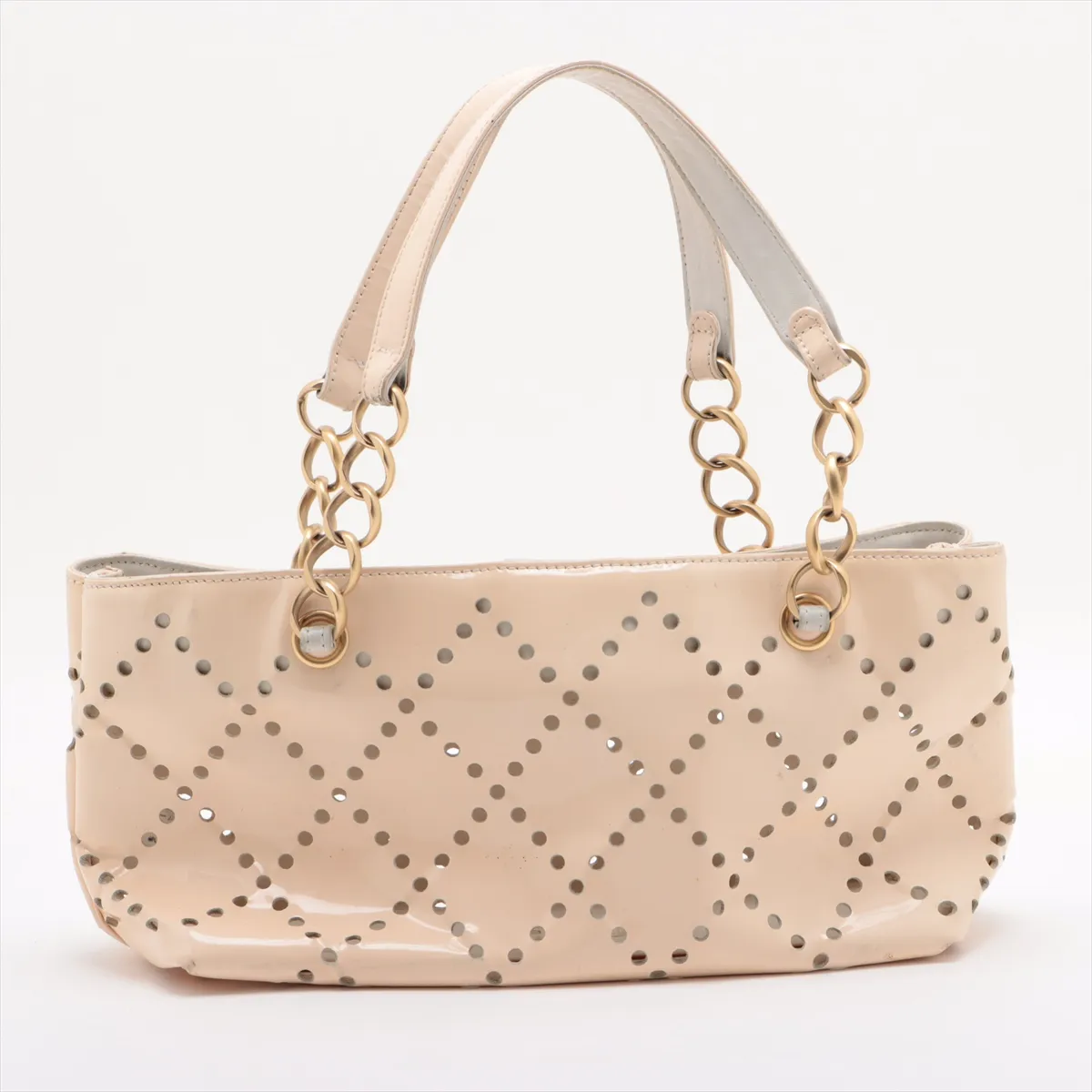 Cocomark Patent Leather Chain Shoulder Bag Beige Gold Hardware 8879726 No. 8 — view 2