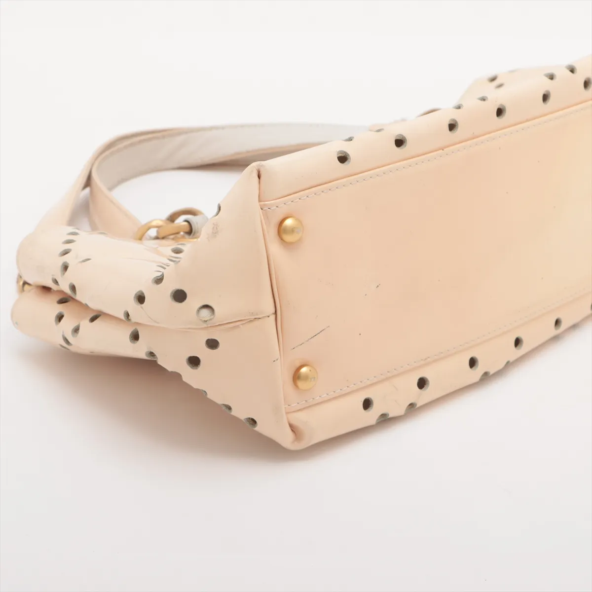 Cocomark Patent Leather Chain Shoulder Bag Beige Gold Hardware 8879726 No. 8 — view 4