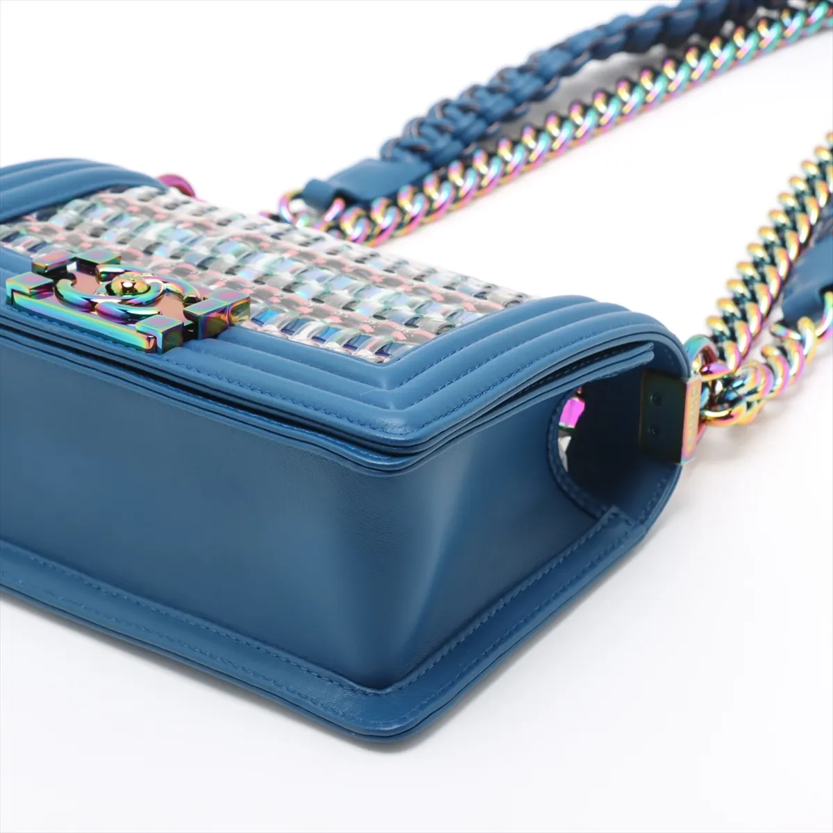 Boy Chanel 20 Small Plastic x Leather Chain Shoulder Bag Blue Rainbow Metal Fittings 24258511 24th Series A67085 — view 3
