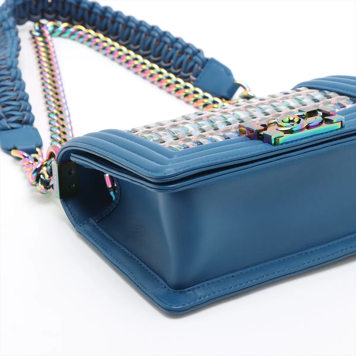 Boy Chanel 20 Small Plastic x Leather Chain Shoulder Bag Blue Rainbow Metal Fittings 24258511 24th Series A67085 — view 4