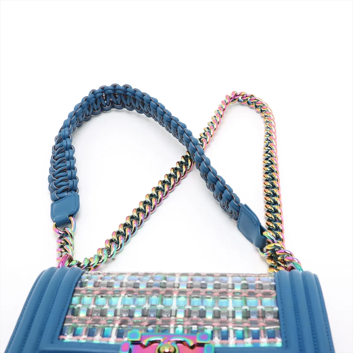 Boy Chanel 20 Small Plastic x Leather Chain Shoulder Bag Blue Rainbow Metal Fittings 24258511 24th Series A67085 — view 6