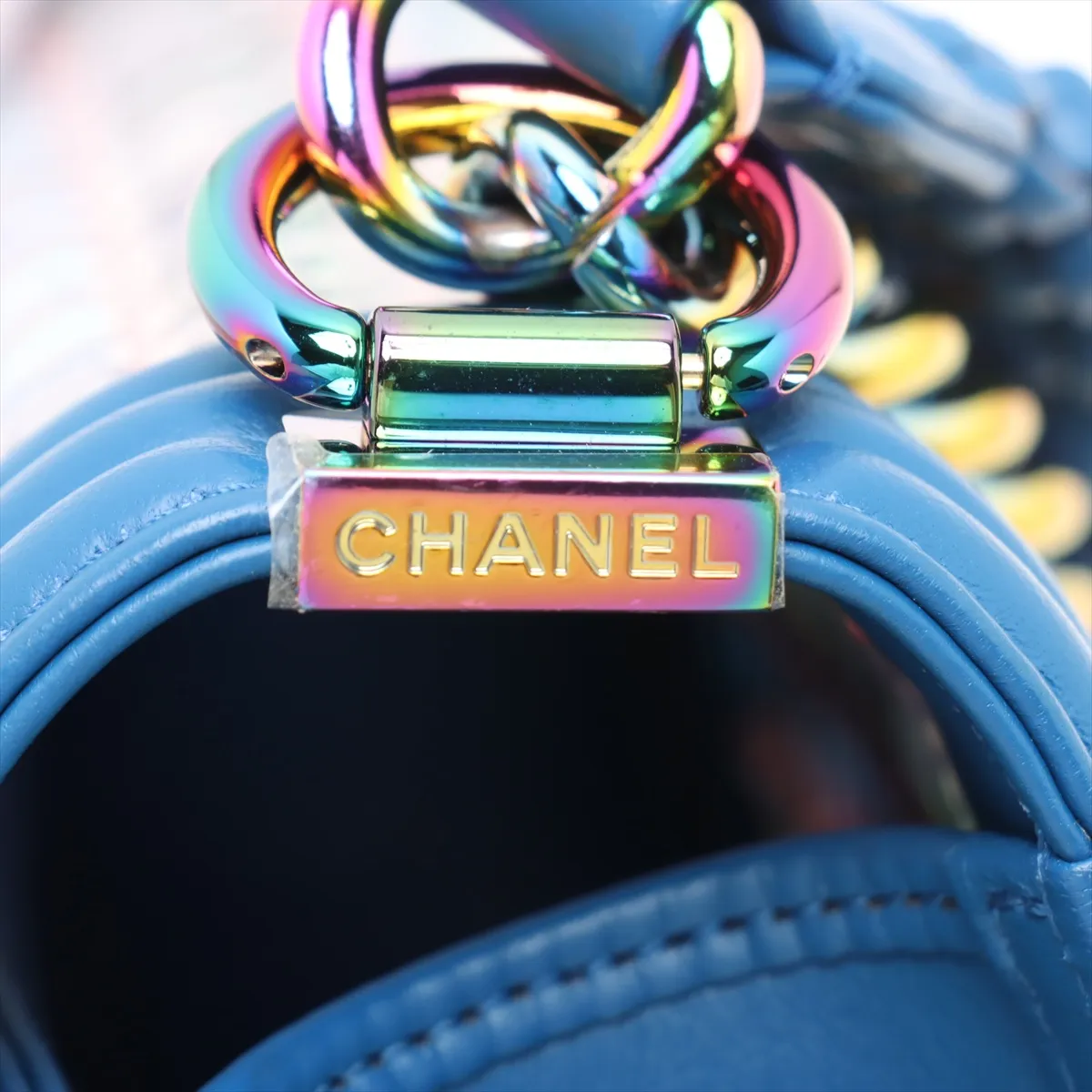 Boy Chanel 20 Small Plastic x Leather Chain Shoulder Bag Blue Rainbow Metal Fittings 24258511 24th Series A67085 — view 8