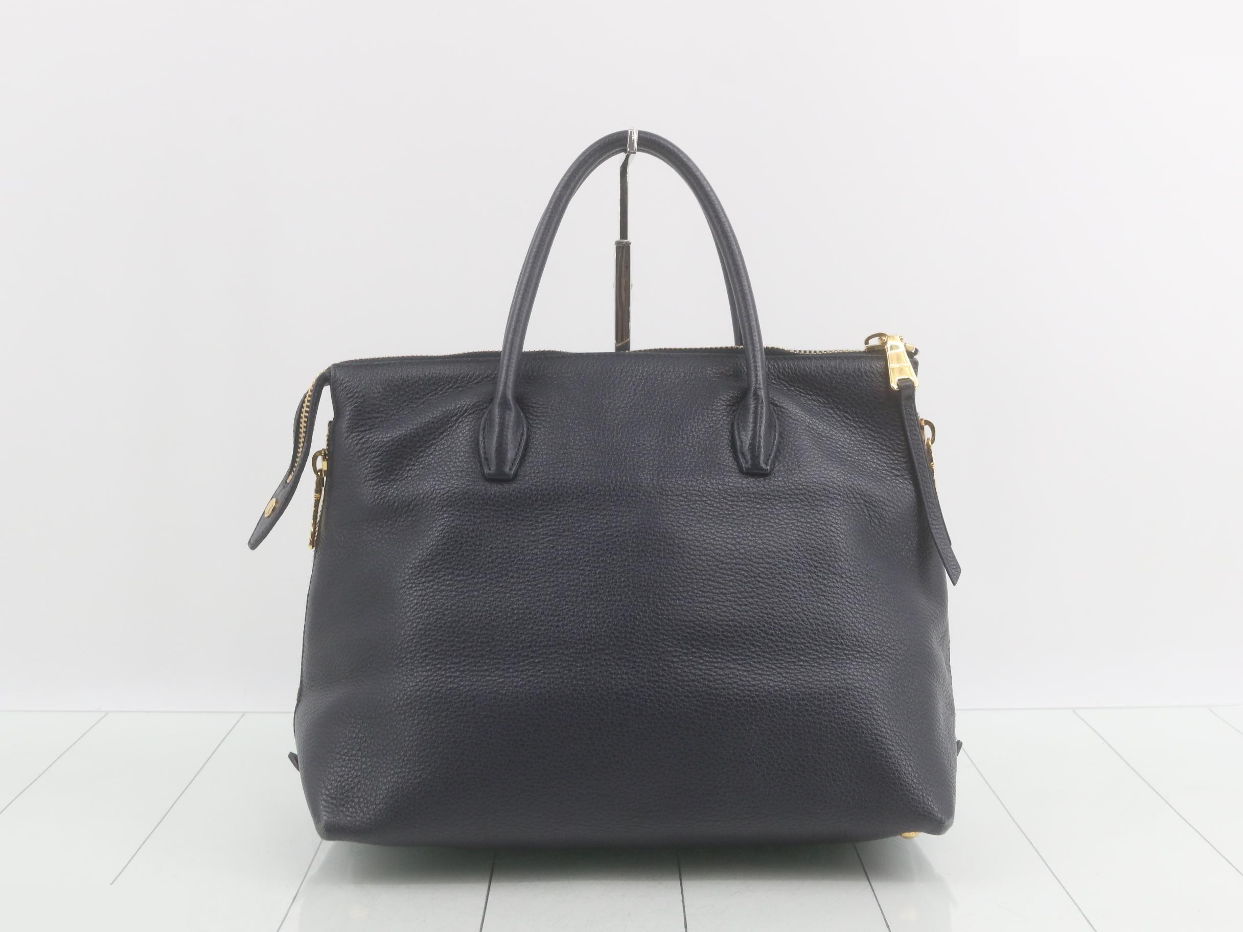 Other lines: Bags - 2-way handbag with long strap, leather, navy — view 2