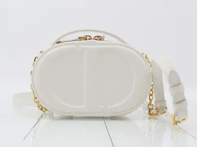 CD Signature Leather 2-Way Handbag/Chain Shoulder Bag, White