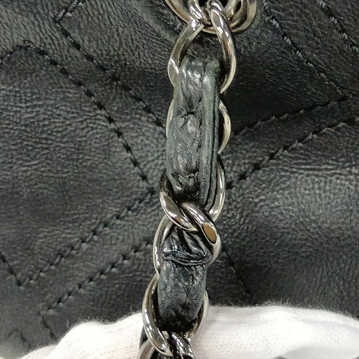 Diamond Stitch Leather Chain Shoulder Bag, Black with Silver Hardware, Item No. 11688439, Series No. 11 — view 14