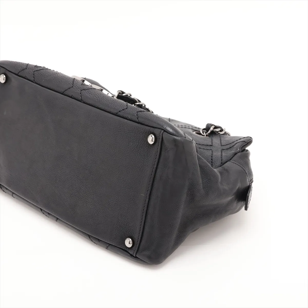 Diamond Stitch Leather Chain Shoulder Bag, Black with Silver Hardware, Item No. 11688439, Series No. 11 — view 3