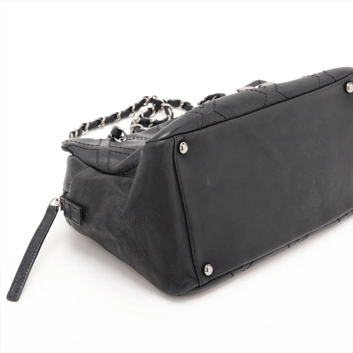 Diamond Stitch Leather Chain Shoulder Bag, Black with Silver Hardware, Item No. 11688439, Series No. 11 — view 4