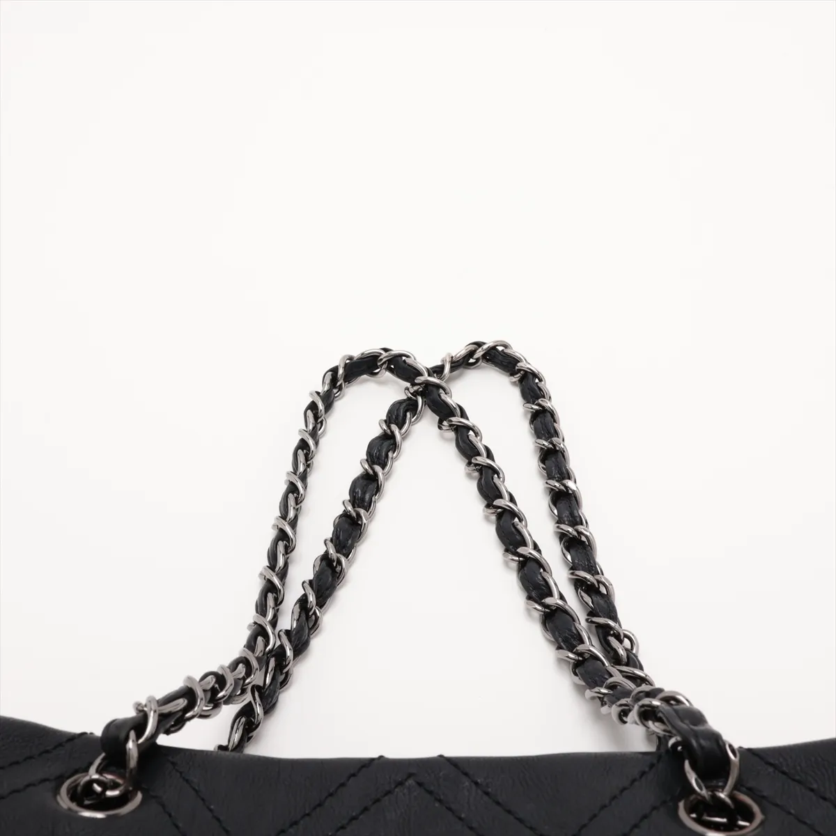 Diamond Stitch Leather Chain Shoulder Bag, Black with Silver Hardware, Item No. 11688439, Series No. 11 — view 6