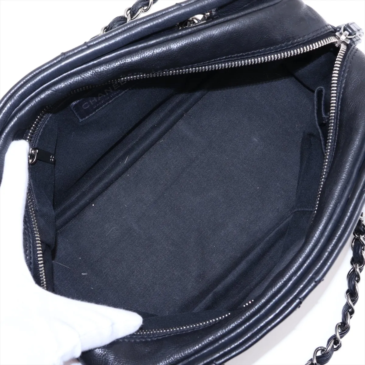 Diamond Stitch Leather Chain Shoulder Bag, Black with Silver Hardware, Item No. 11688439, Series No. 11 — view 7