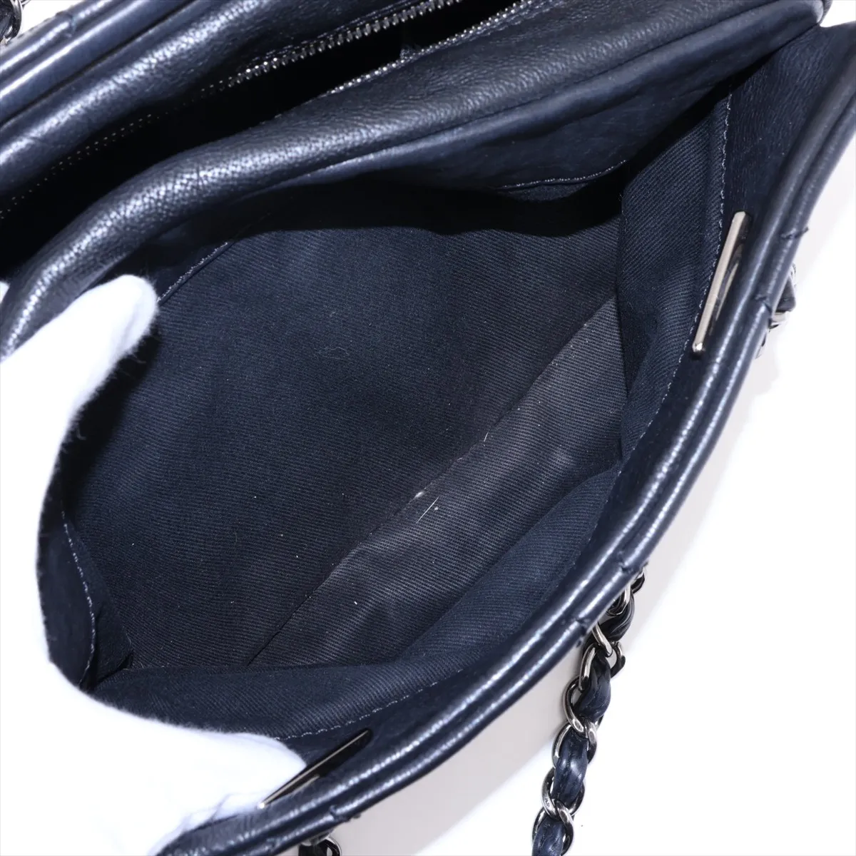 Diamond Stitch Leather Chain Shoulder Bag, Black with Silver Hardware, Item No. 11688439, Series No. 11 — view 10
