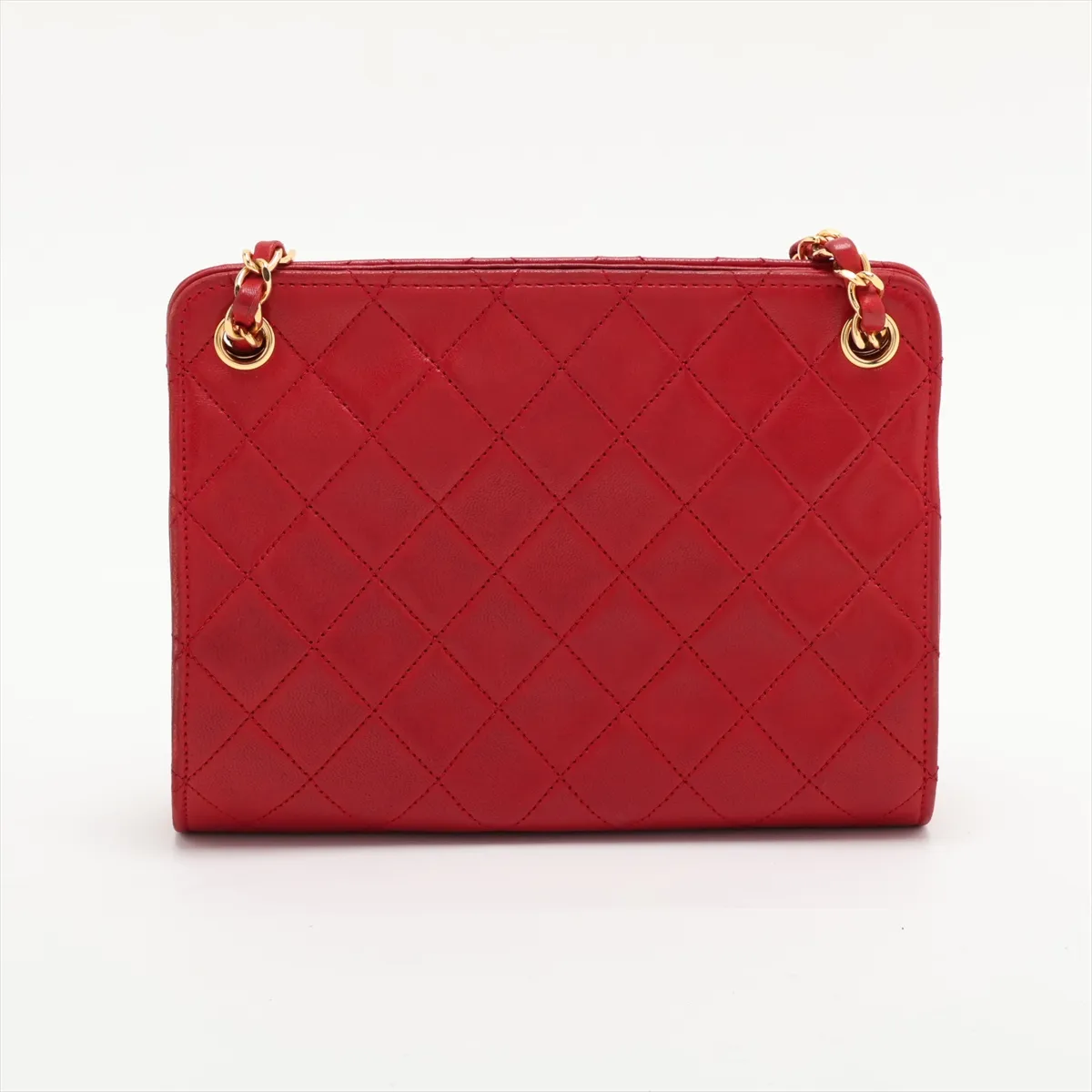 Matelassé Lambskin Chain Shoulder Bag, Push Lock, Red with Gold Hardware, 0188696 (Serial Number in the 0s) — view 2