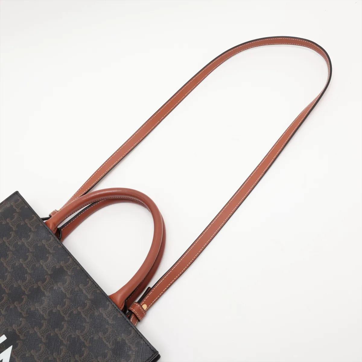 Triomphe Vertical Cabas PVC x Leather 2-Way Handbag Black x Brown — view 7