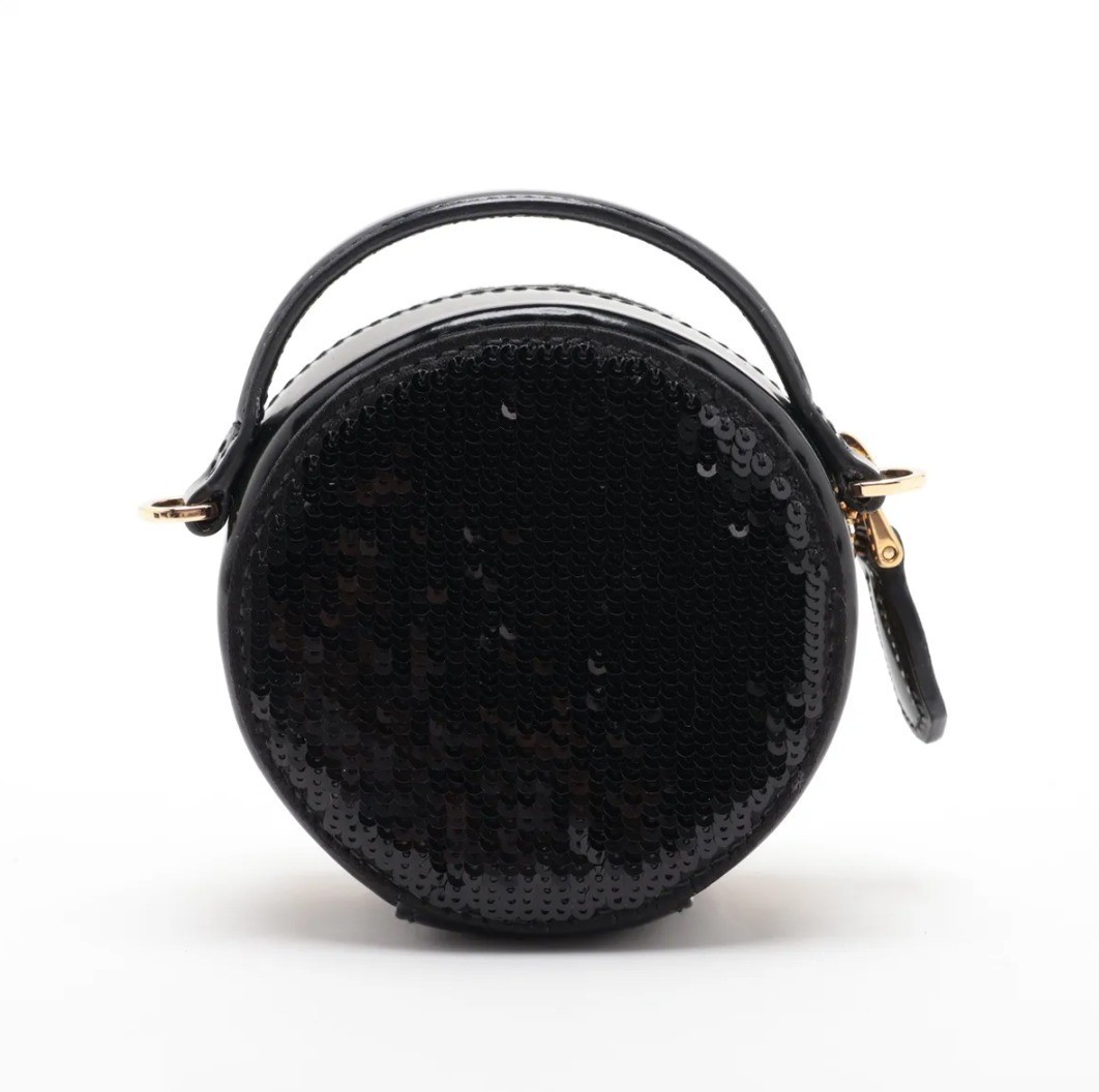 Unused, with original box. Sequin and leather chain shoulder bag, black. — view 2
