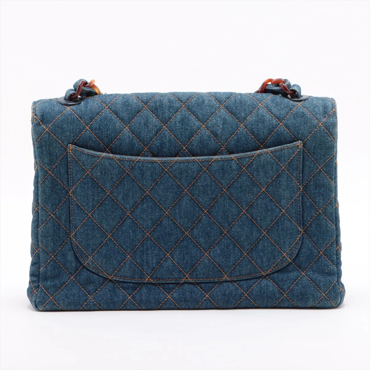 [Individually wrapped] Chanel Matelasse denim chain shoulder bag tortoiseshell blue gold hardware — view 2