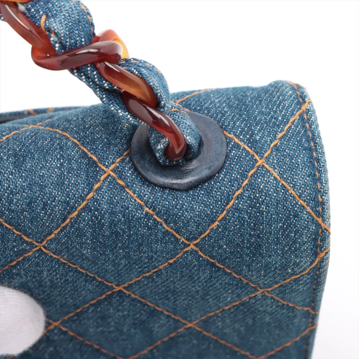 [Individually wrapped] Chanel Matelasse denim chain shoulder bag tortoiseshell blue gold hardware — view 13