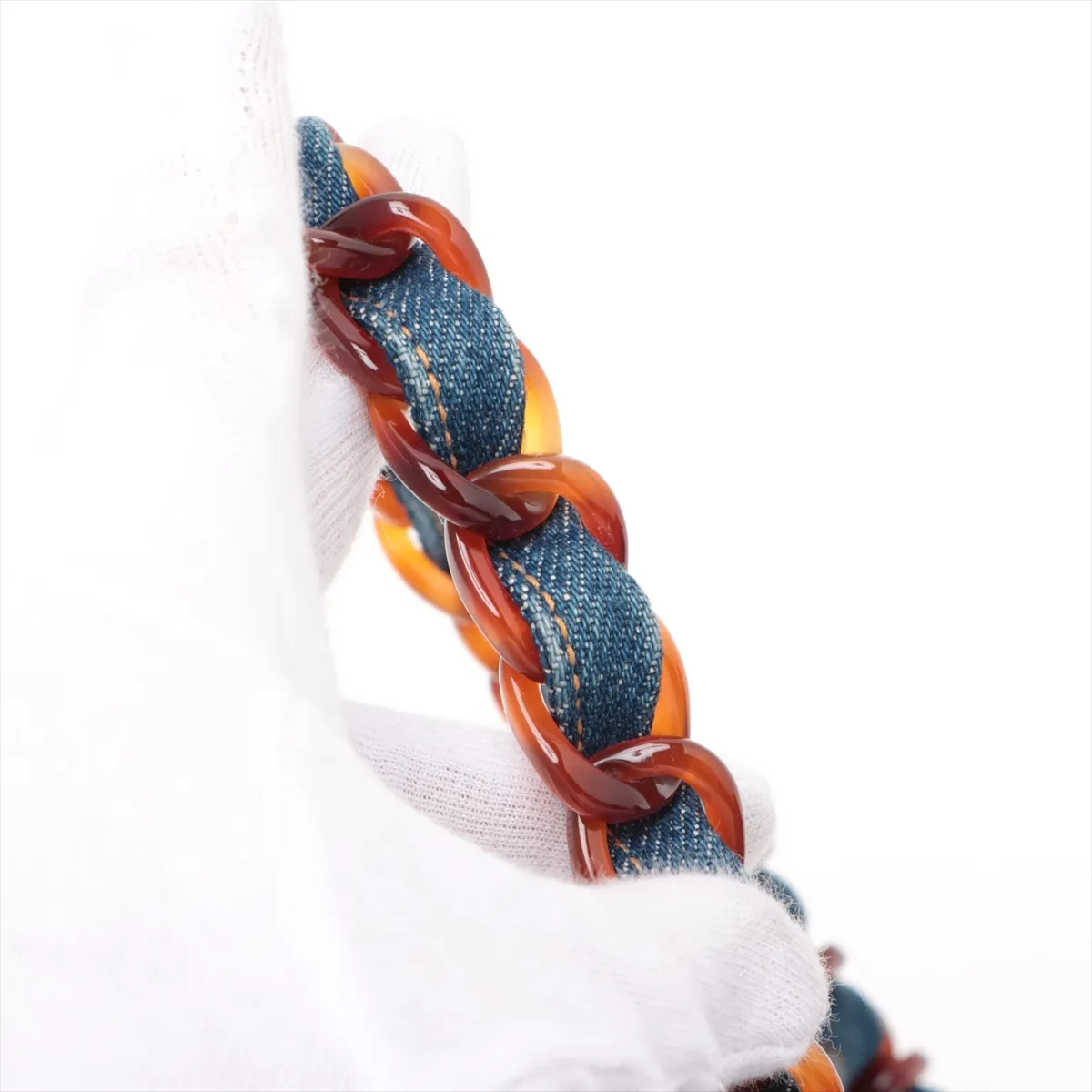 [Individually wrapped] Chanel Matelasse denim chain shoulder bag tortoiseshell blue gold hardware — view 14