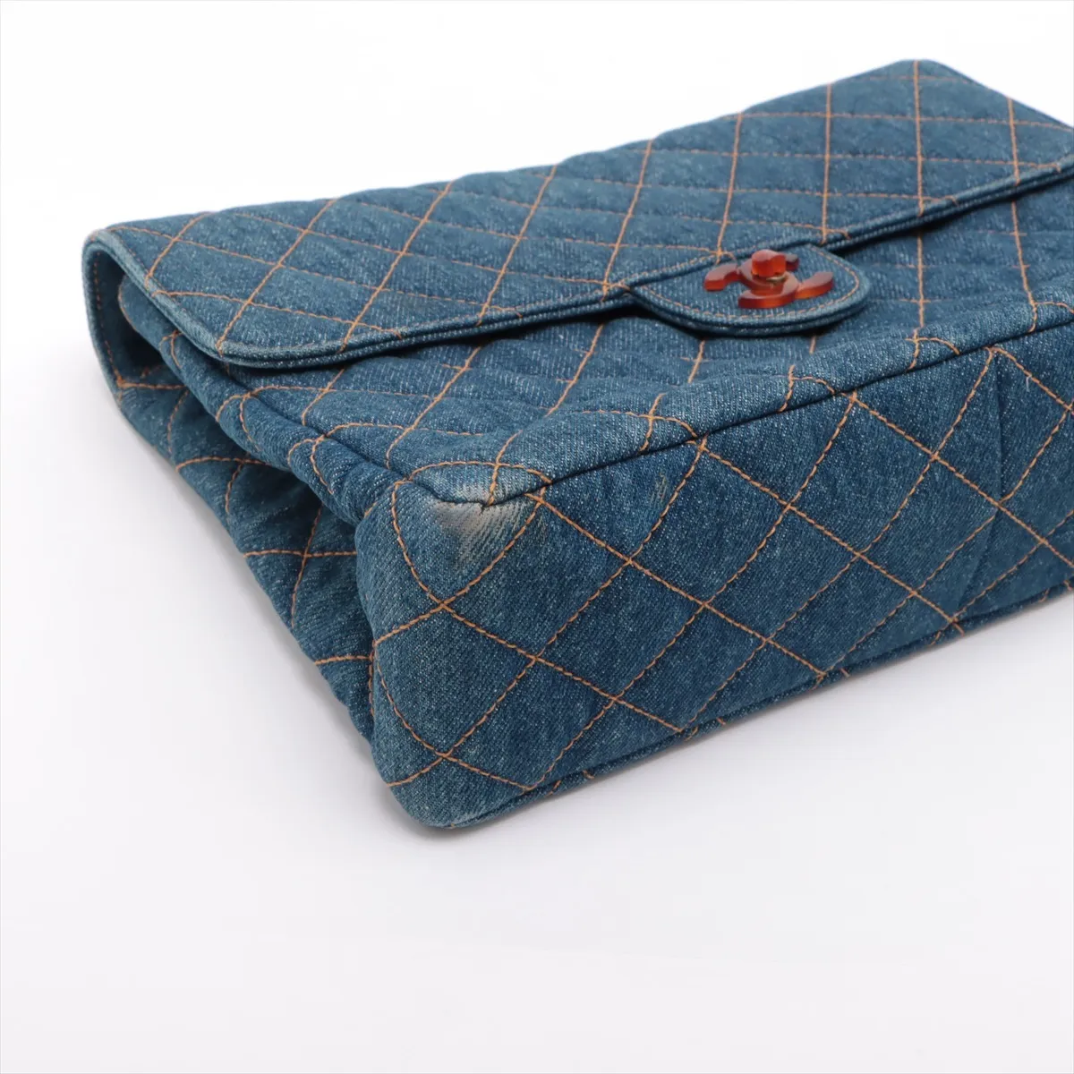 [Individually wrapped] Chanel Matelasse denim chain shoulder bag tortoiseshell blue gold hardware — view 4