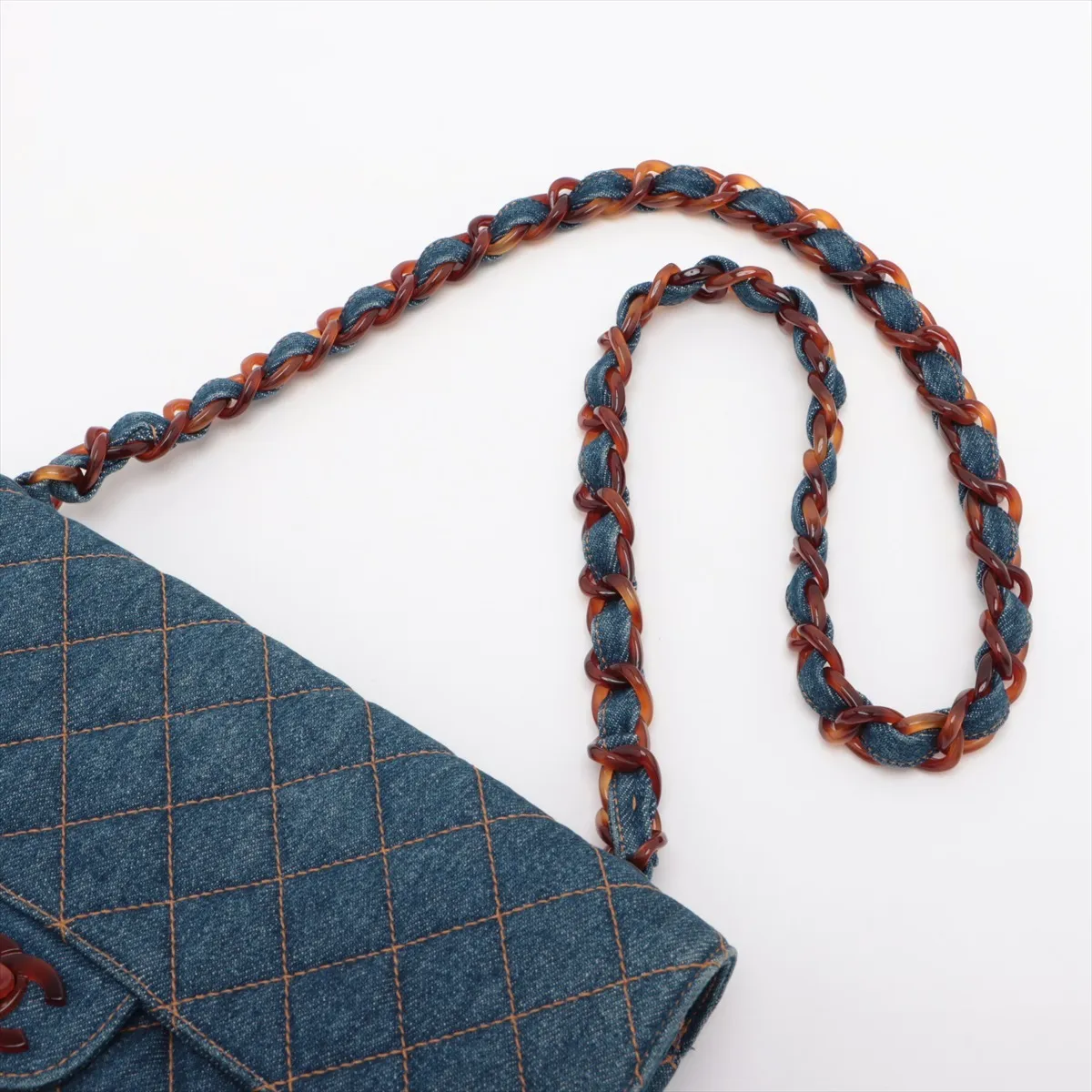 [Individually wrapped] Chanel Matelasse denim chain shoulder bag tortoiseshell blue gold hardware — view 5