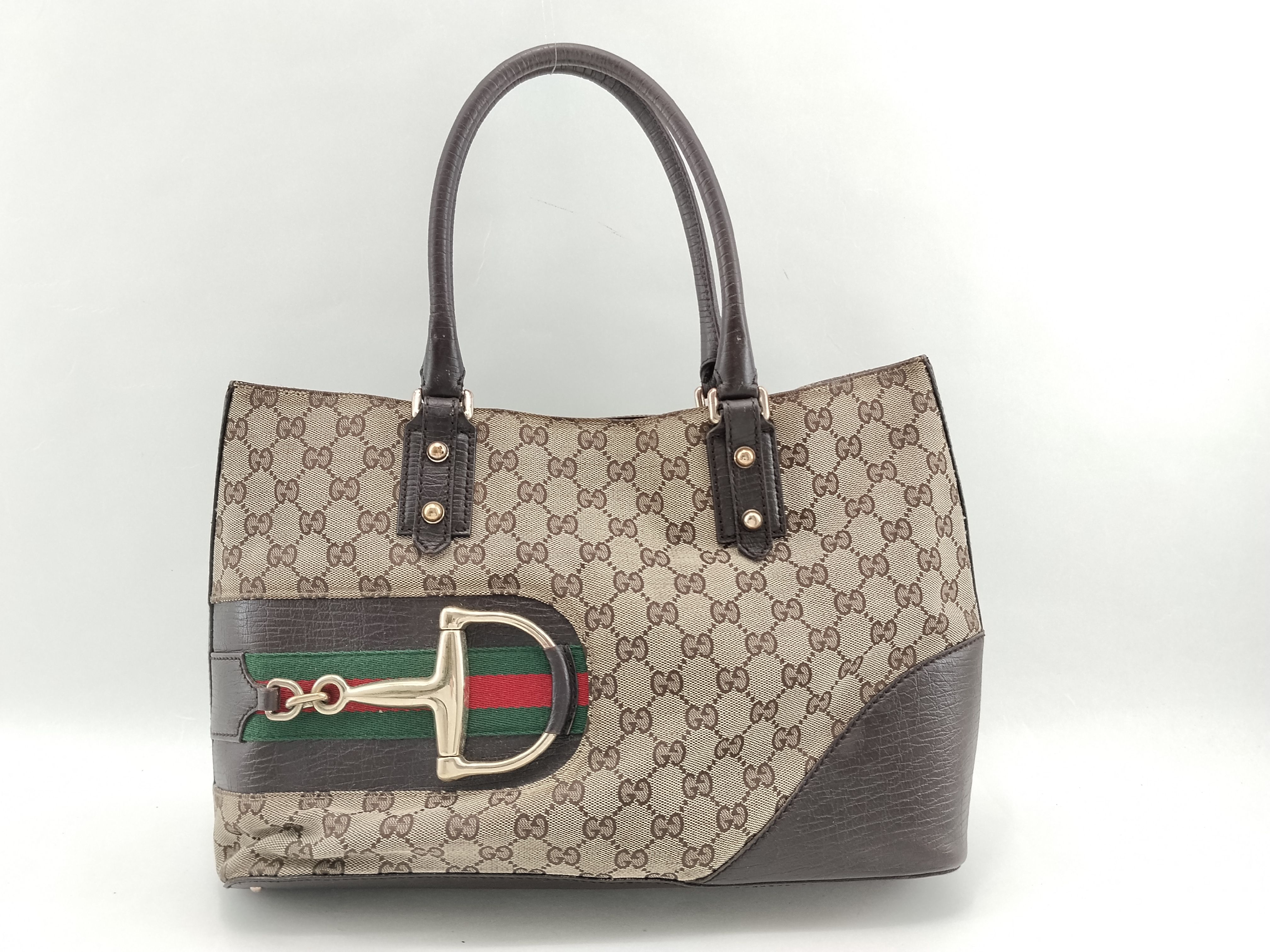 GG Canvas Tote Bag, Horsebit, Sherry Line, GG 137385 214397 Tote Bag