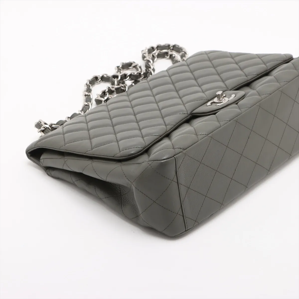 Deca Matelasse 34 Maxi Lambskin Single Flap Single Chain Bag Green Silver Hardware 14021113 14th Series — view 4