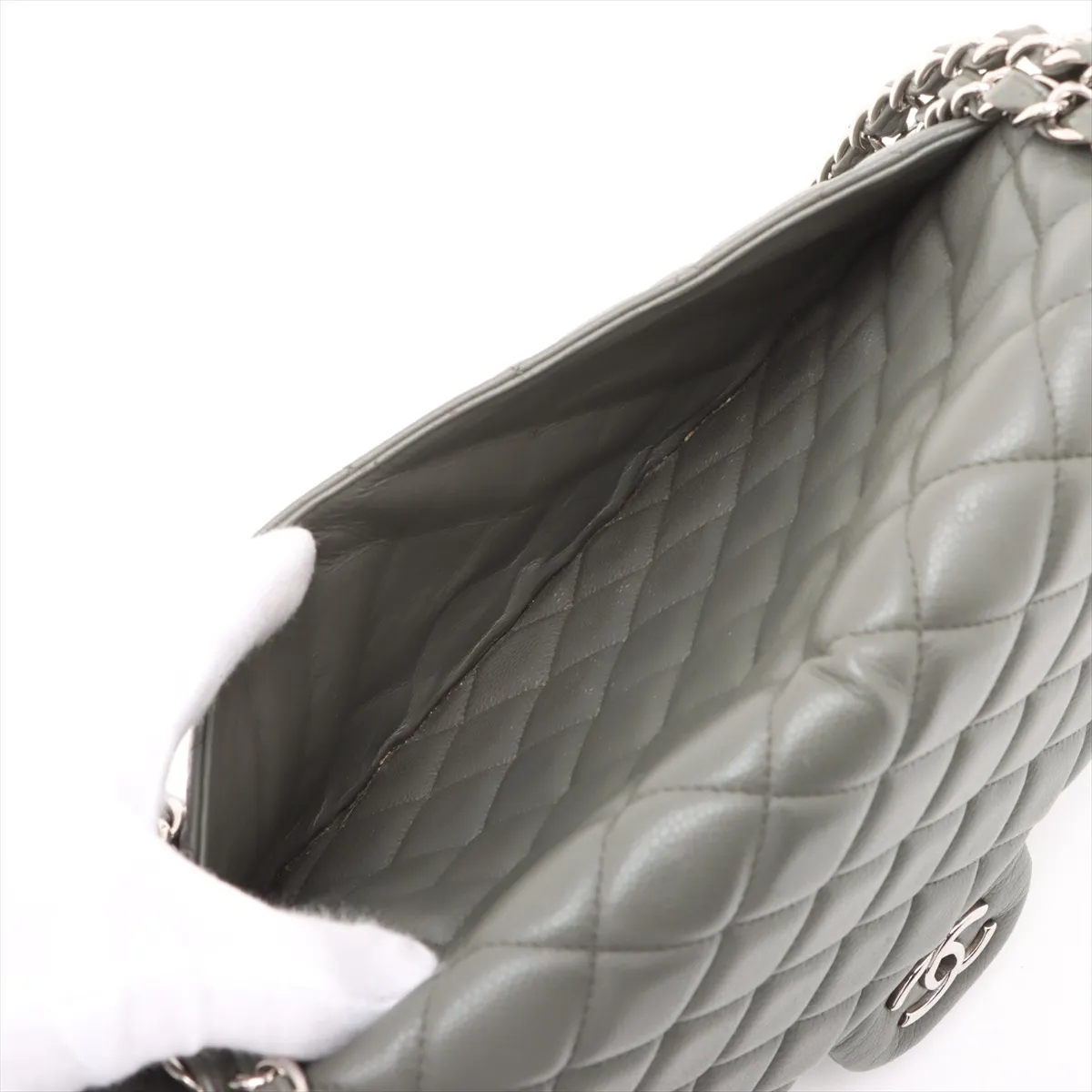 Deca Matelasse 34 Maxi Lambskin Single Flap Single Chain Bag Green Silver Hardware 14021113 14th Series — view 8