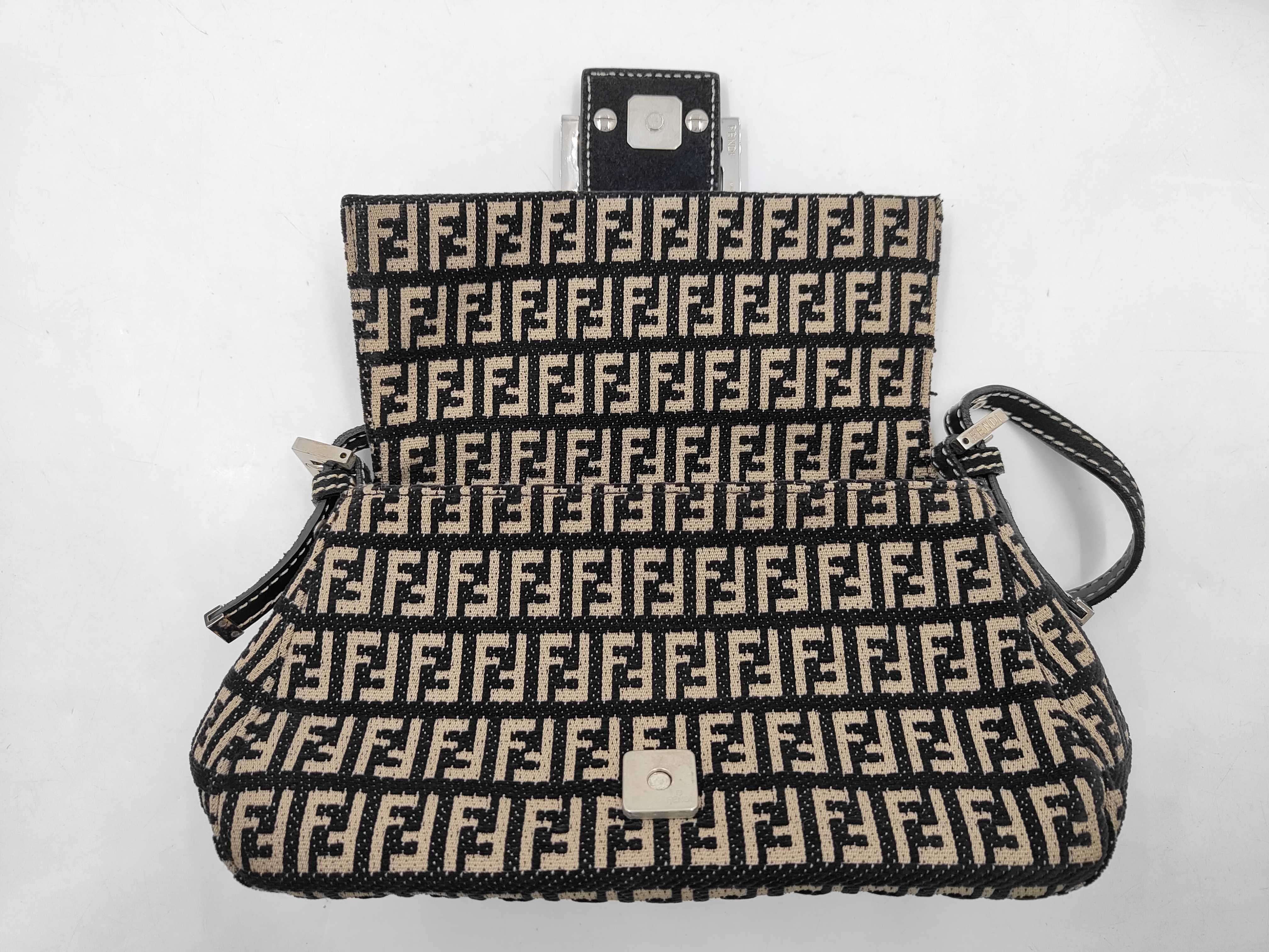 Zucchino Pattern Mini Mamma Bucket Fendi 8BR180 Jacquard Canvas Leather Shoulder Bag — view 11