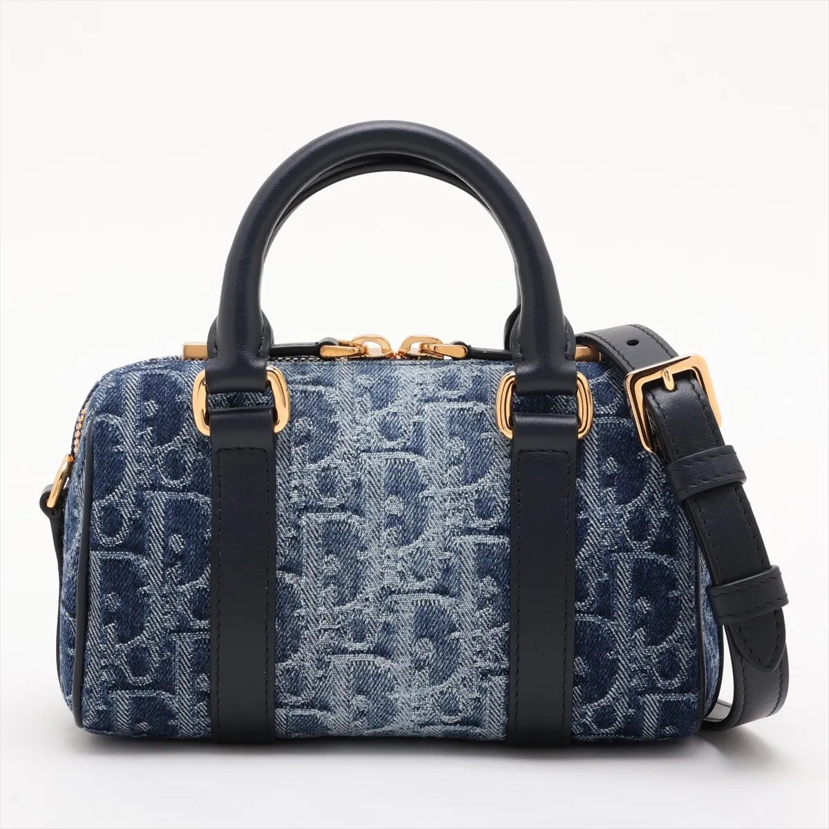 Oblique Denim x Leather 2-Way Handbag, Blue