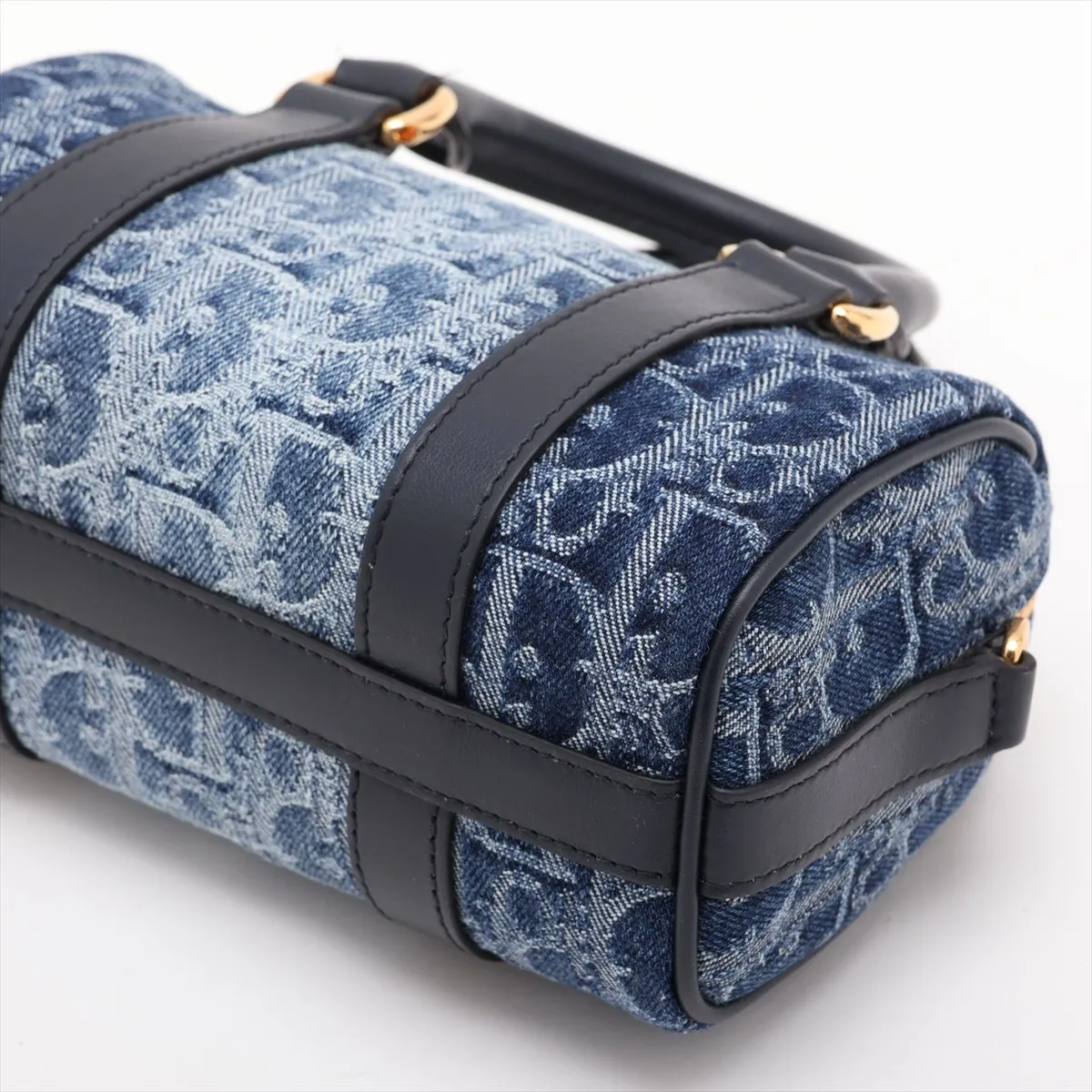 Oblique Denim x Leather 2-Way Handbag, Blue — view 3