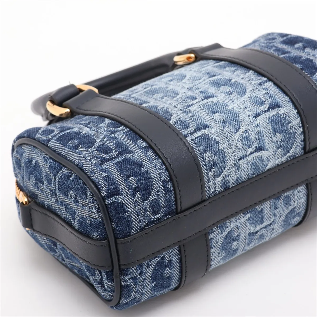 Oblique Denim x Leather 2-Way Handbag, Blue — view 4