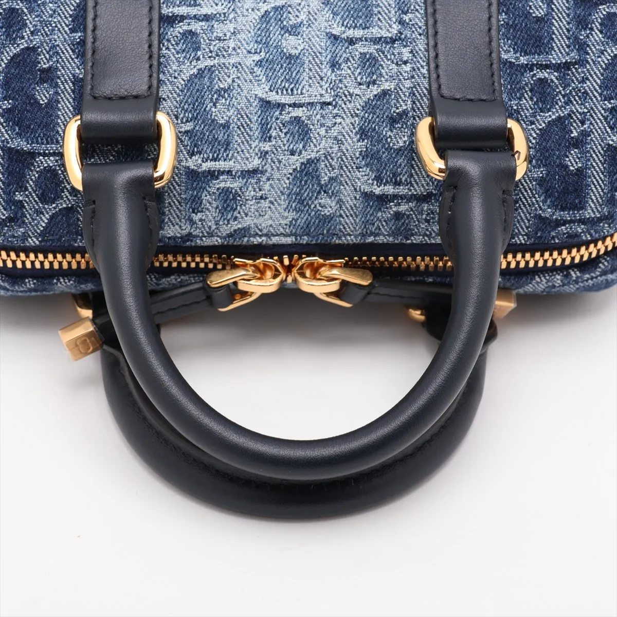 Oblique Denim x Leather 2-Way Handbag, Blue — view 5