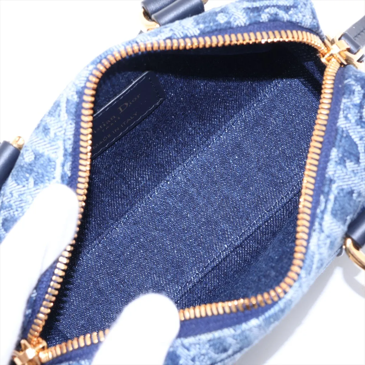 Oblique Denim x Leather 2-Way Handbag, Blue — view 8