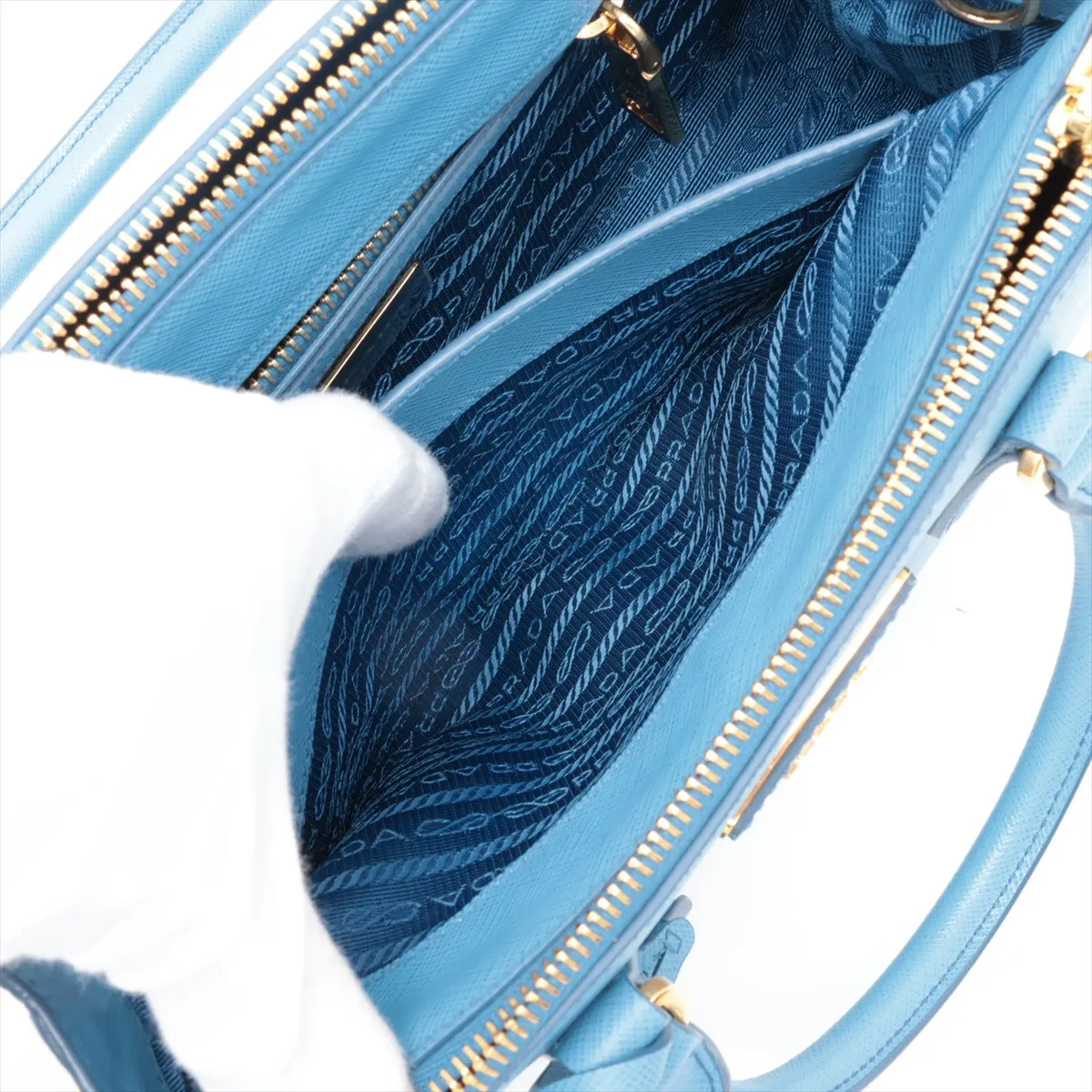 Saffiano Leather 2-Way Handbag, Blue — view 11