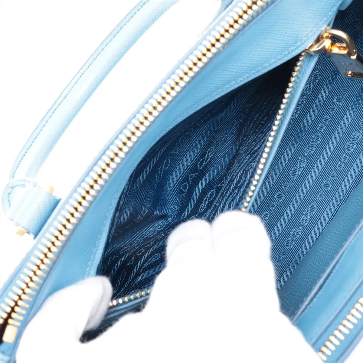Saffiano Leather 2-Way Handbag, Blue — view 12