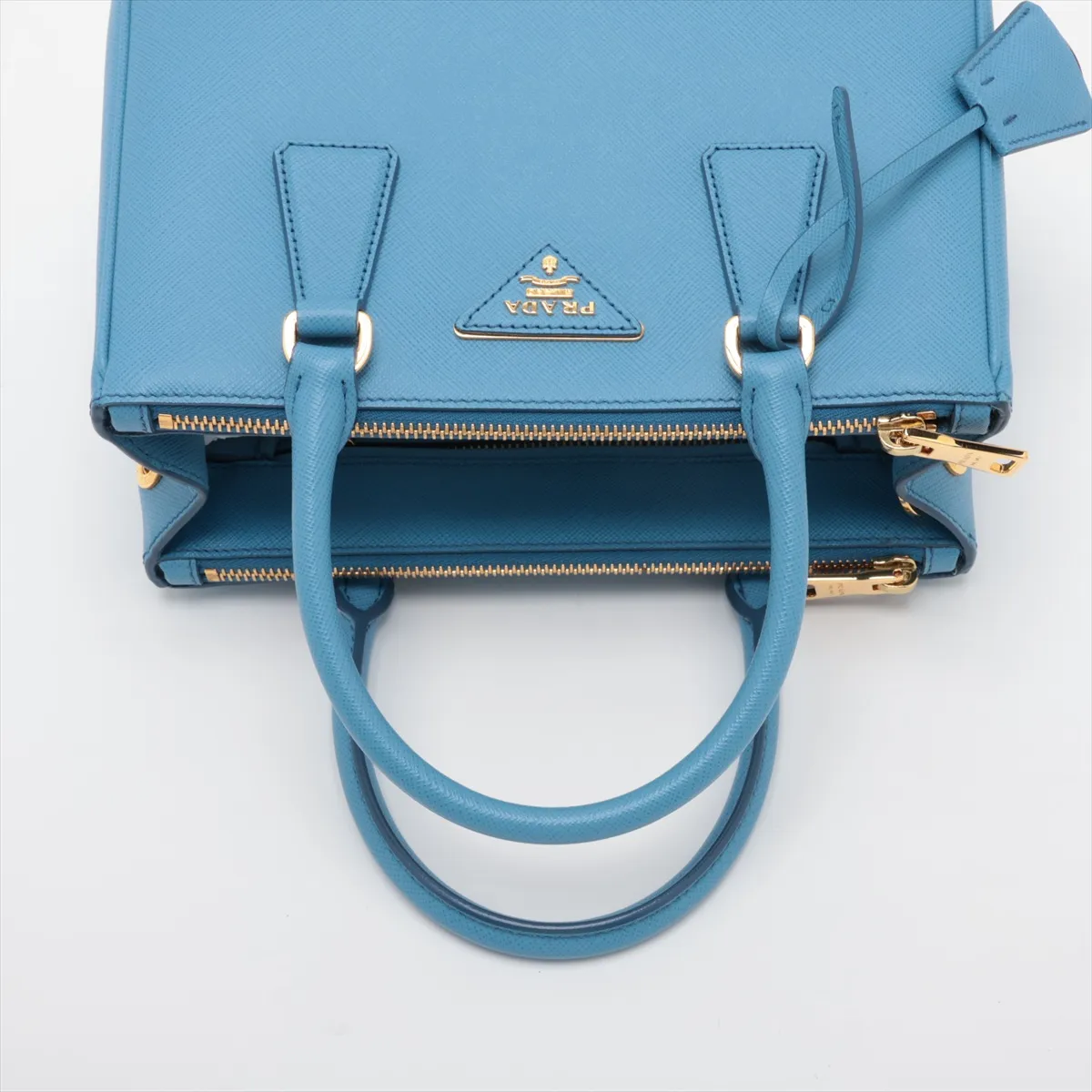 Saffiano Leather 2-Way Handbag, Blue — view 5