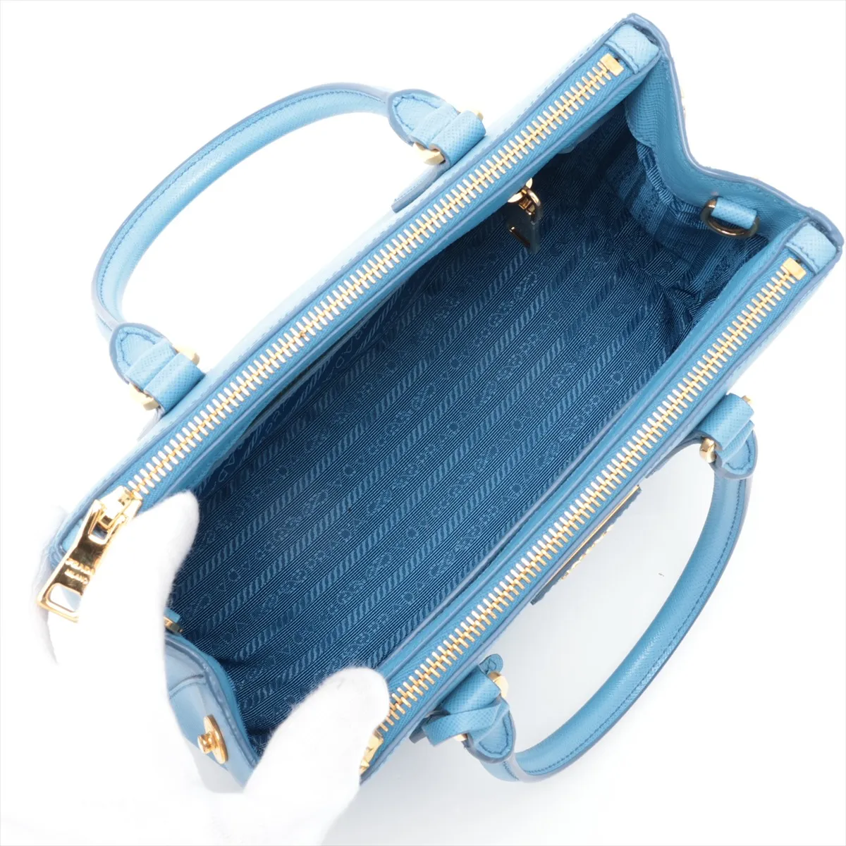 Saffiano Leather 2-Way Handbag, Blue — view 8