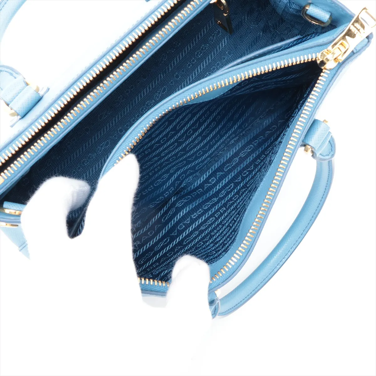 Saffiano Leather 2-Way Handbag, Blue — view 9