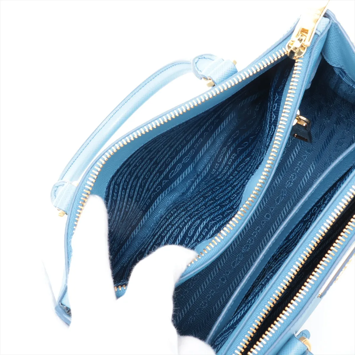 Saffiano Leather 2-Way Handbag, Blue — view 10
