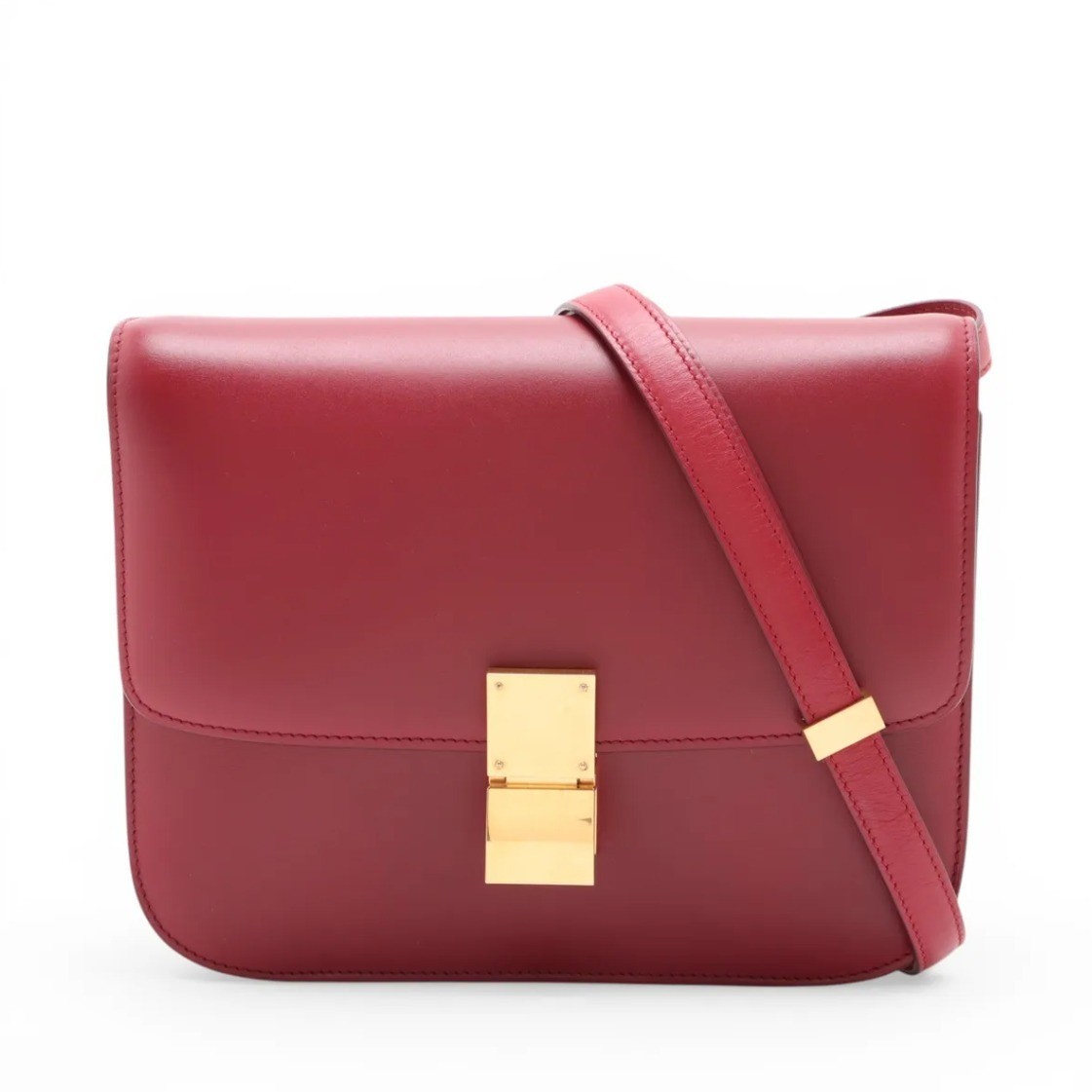 Classic Box Leather Shoulder Bag, Red