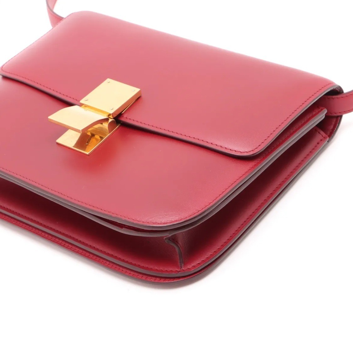 Classic Box Leather Shoulder Bag, Red — view 3